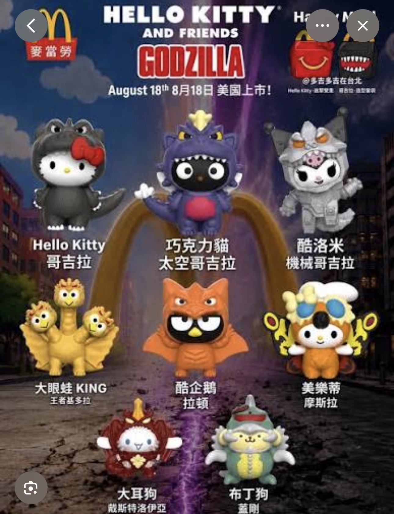 McDonald’s Hello Kitty X Godzilla Happy Meal 麥當勞 哥吉拉 聯名 快樂兒童餐玩具