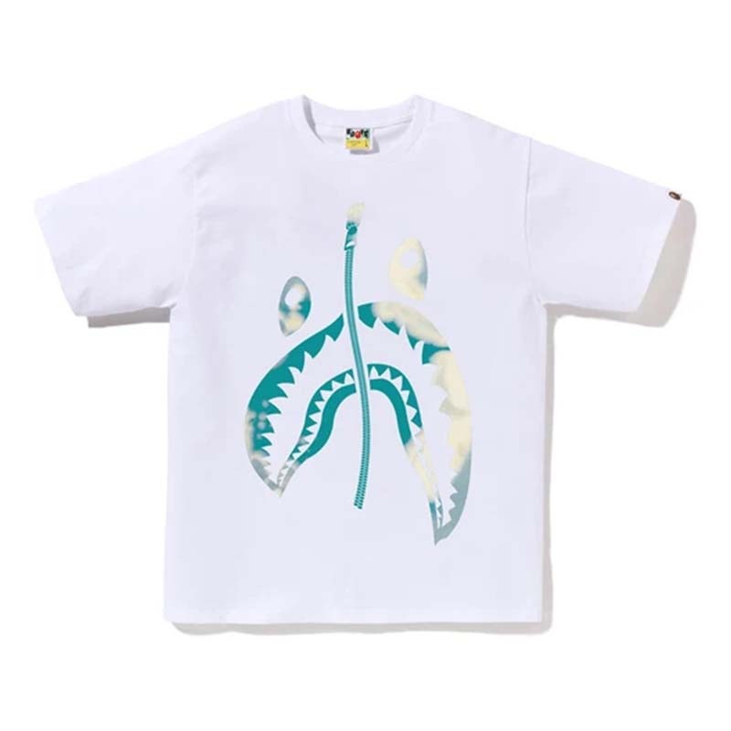 BAPE TIE DYE TWIST SHARK HEAD TEE 暈染變形拉鍊鯊魚 短袖 短T 白色 1L30110044-WE [台灣現貨]