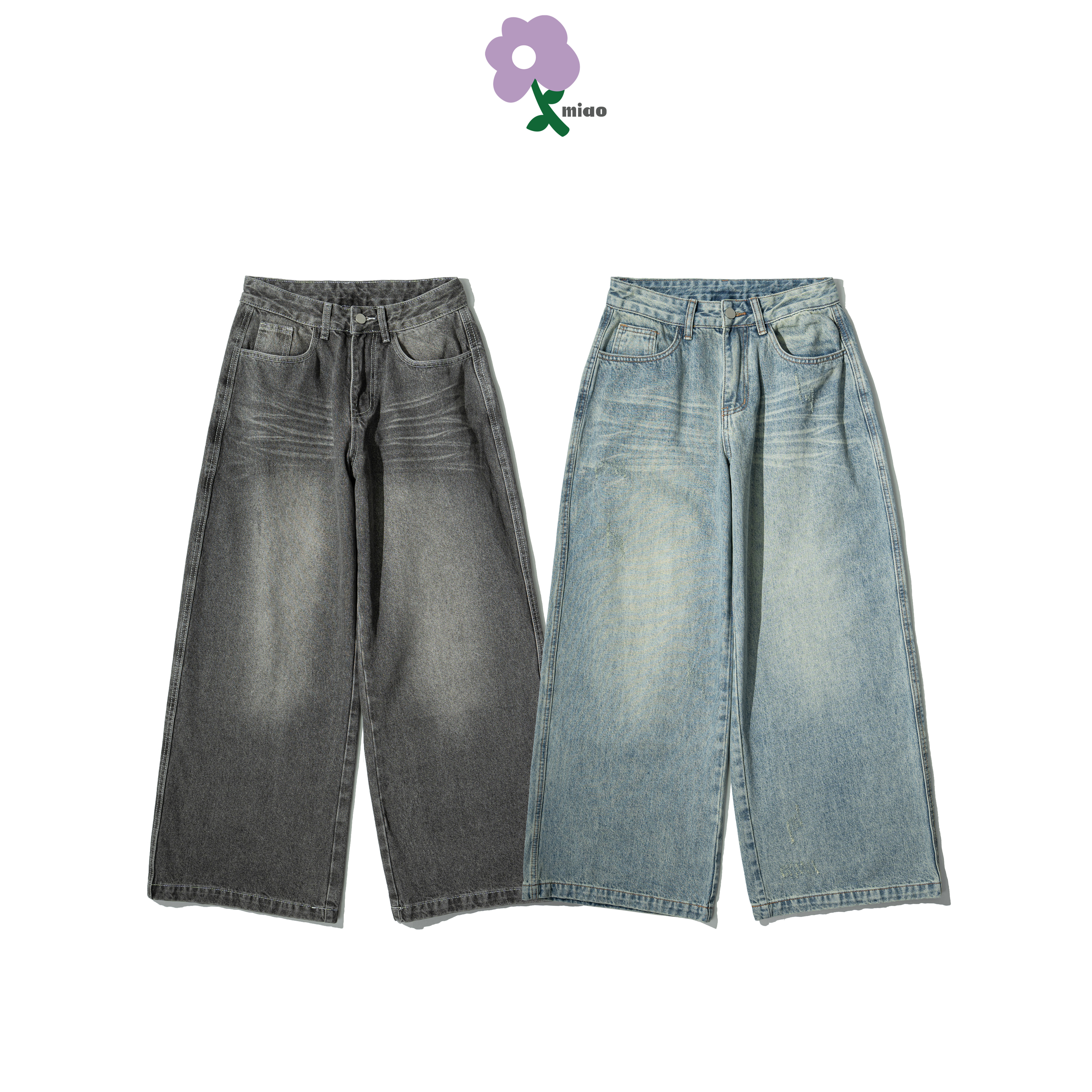 MIAO Distressed Baggy Jeans 女裝 小刷破 寬版 牛仔長褲 [M-D6]