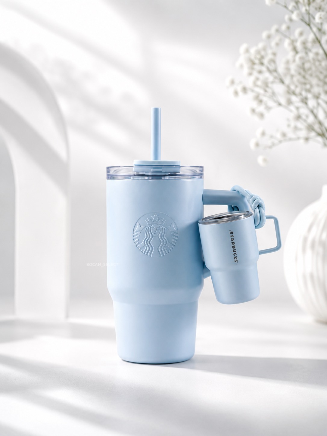 STARBUCKS 星巴克 寶寶藍 不鏽鋼 雙飲口杯 配迷你杯掛件 615ML