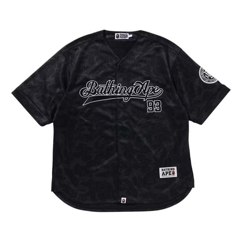 BAPE CAMO STRIPE BASEBALL SHIRT 滿版迷彩胸前字體球衣 短袖 黑色 1L30132003-BK [台灣現貨]