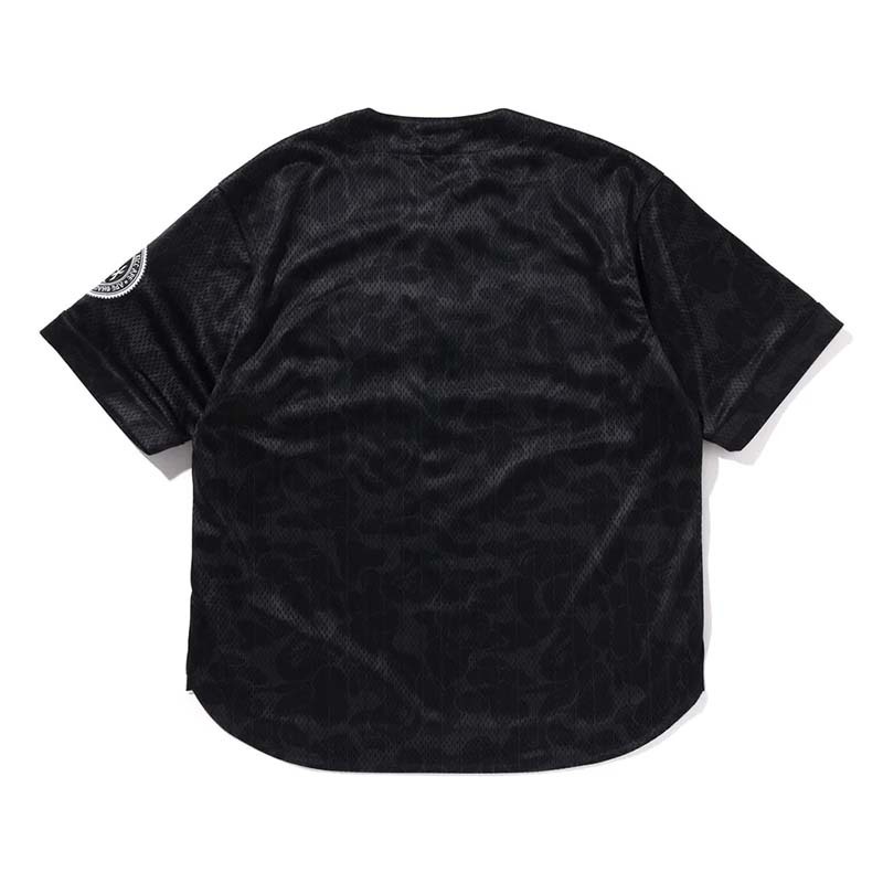 BAPE CAMO STRIPE BASEBALL SHIRT 滿版迷彩胸前字體球衣 短袖 黑色 1L30132003-BK [台灣現貨]