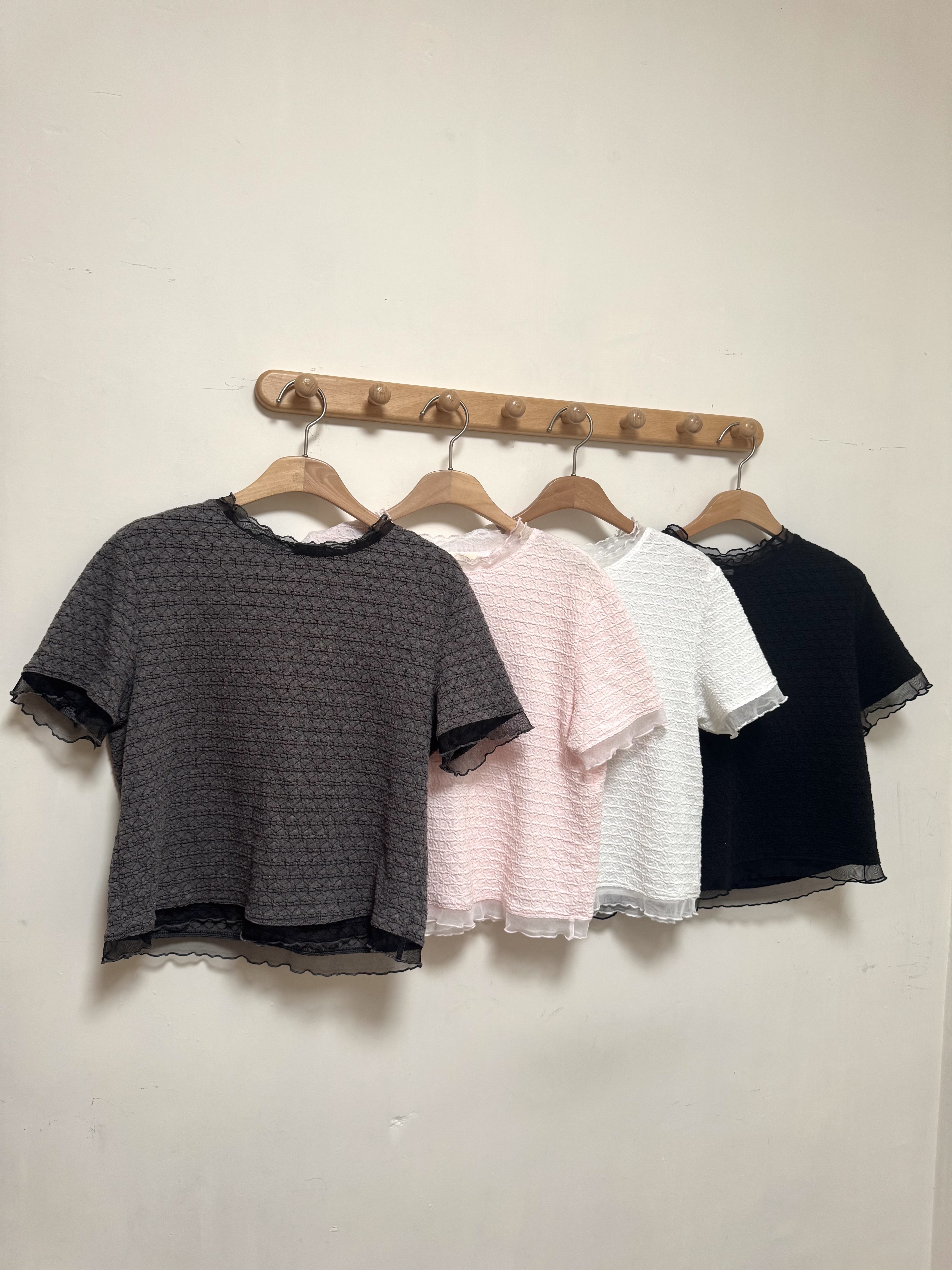 小花拼紗短袖Top