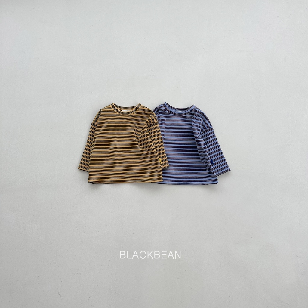 正韓秋BLACKBEAN 嫩嬰/小童兩色橫條撞色上衣
