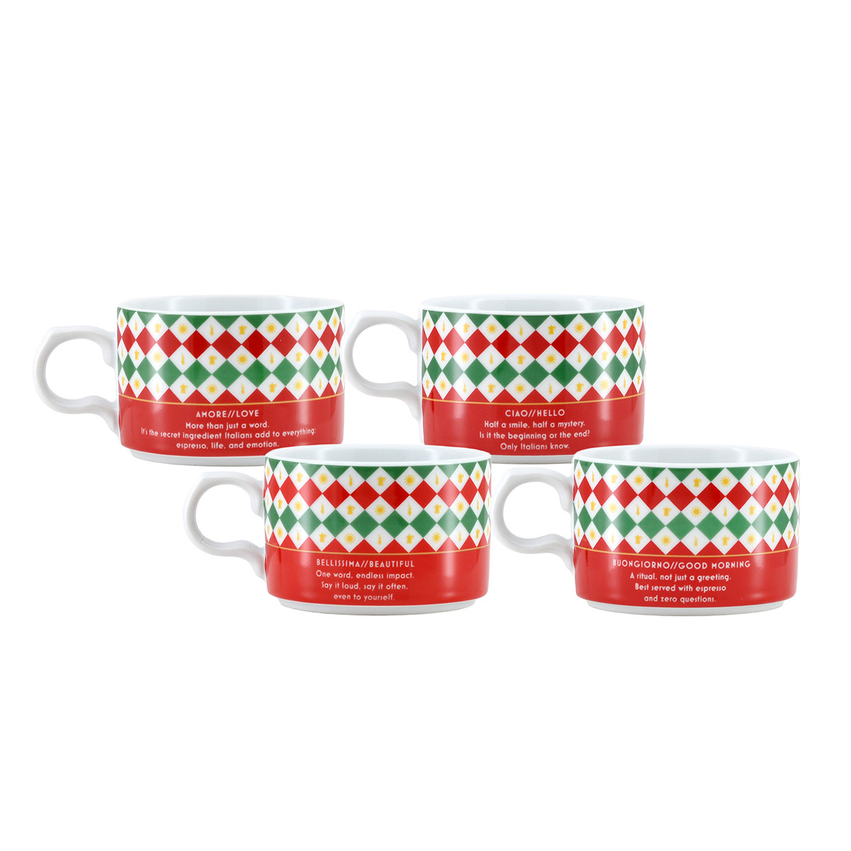 意大利 BIALETTI TRICOLOR三色旗系列 4件 疊疊咖啡杯連杯架 -TRICOL04