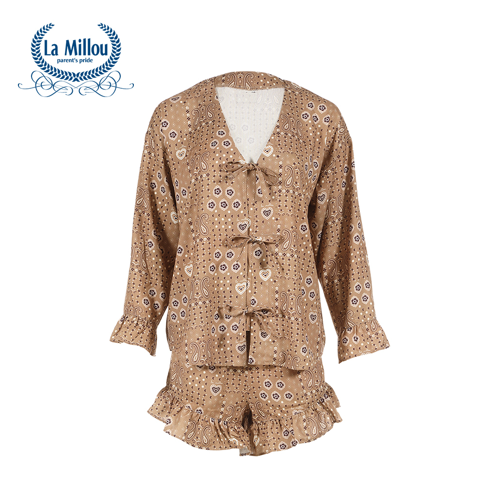 La Millou 100%竹纖涼感睡衣短褲套裝大人款155-165cm｜佩斯利紋(摩卡)