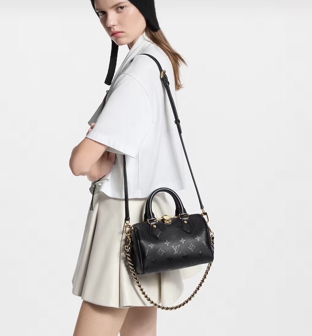 Louis Vuitton LV Speedy Bandoulière 20 黑色 金扣 皮革 波士頓 手袋
