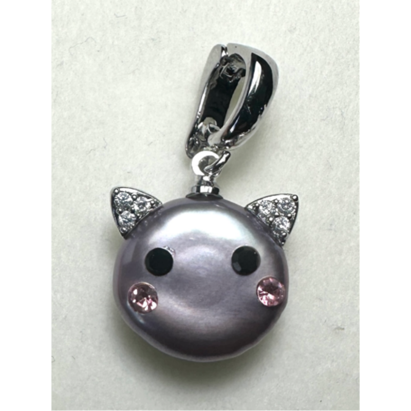 HKAG0821-078 異形珍珠貓貓吊咀 (合金鍍銀) (S SIZE / 13-15MM) (A78)