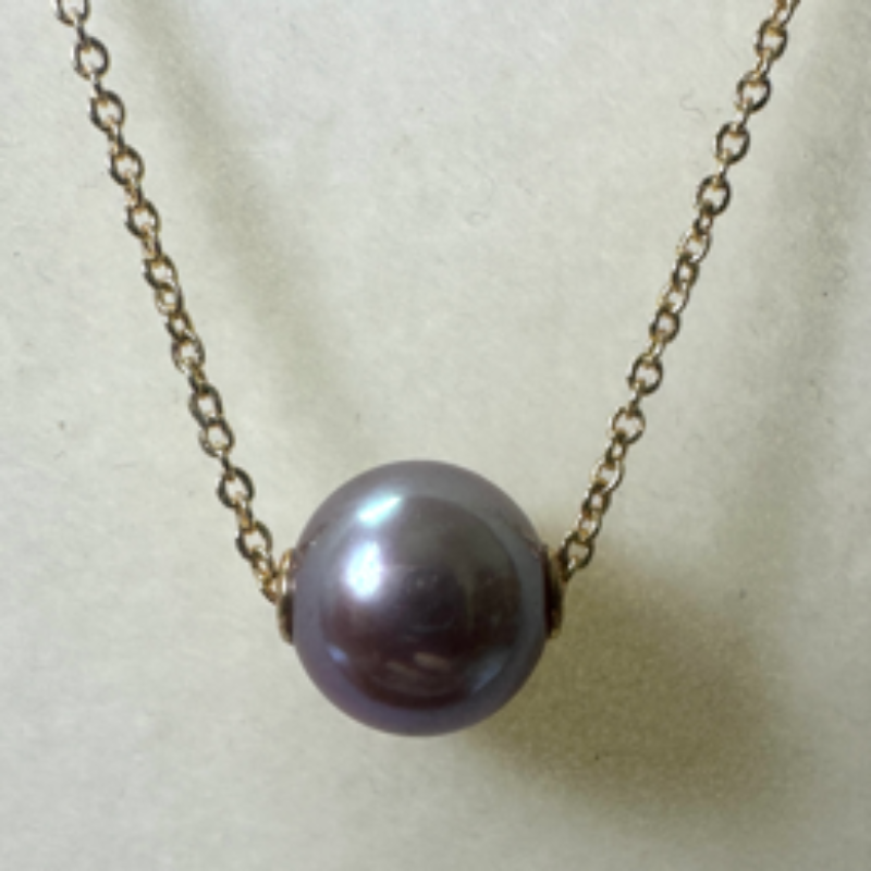 HKAG0821-080 (高品) 淡水珍珠正圓紫珠路路通頸鏈 (18K金貼片) (10MM+) (A80)
