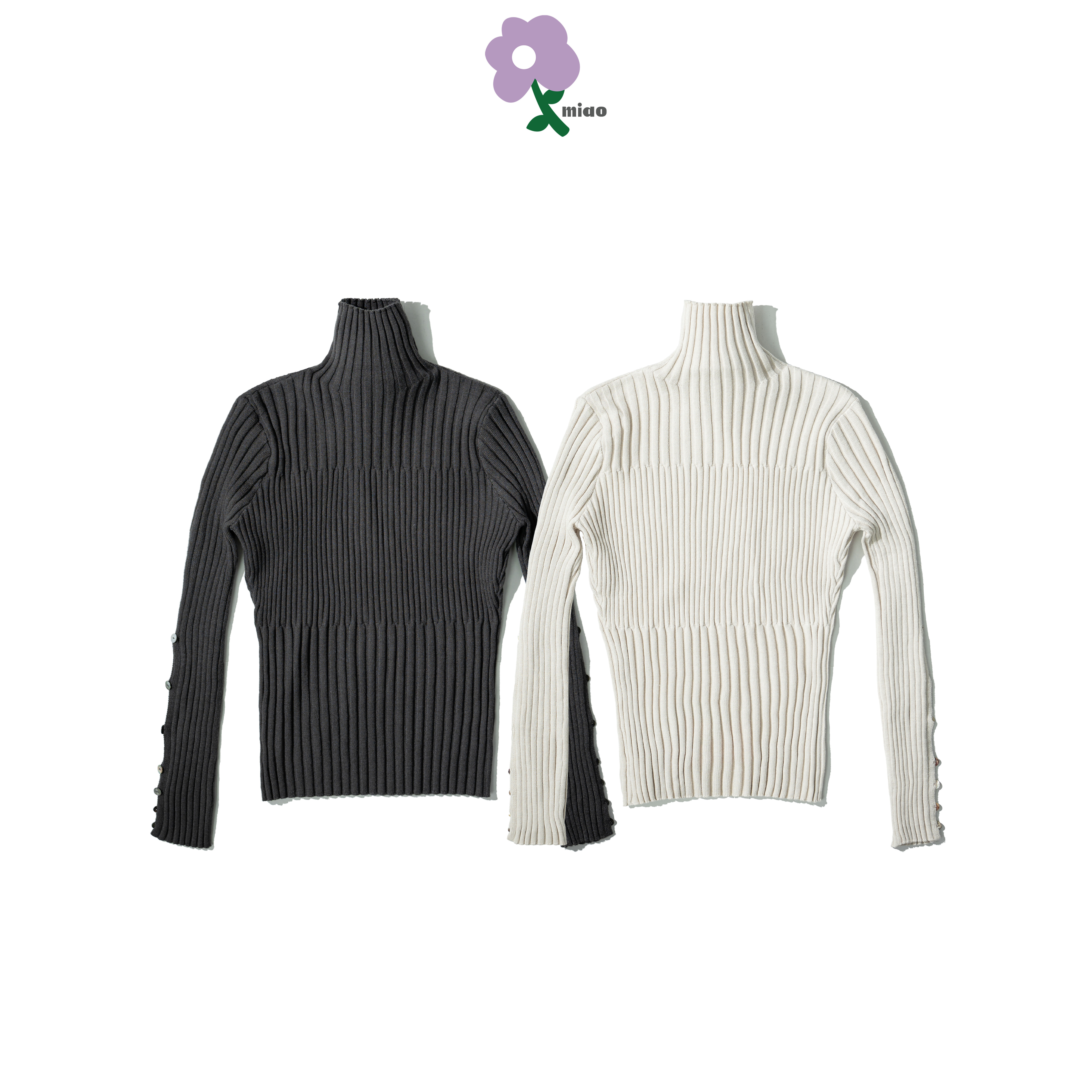 MIAO Turtleneck Rib Knit LS Top 女裝 高領 羅紋上衣 [M-TW6]