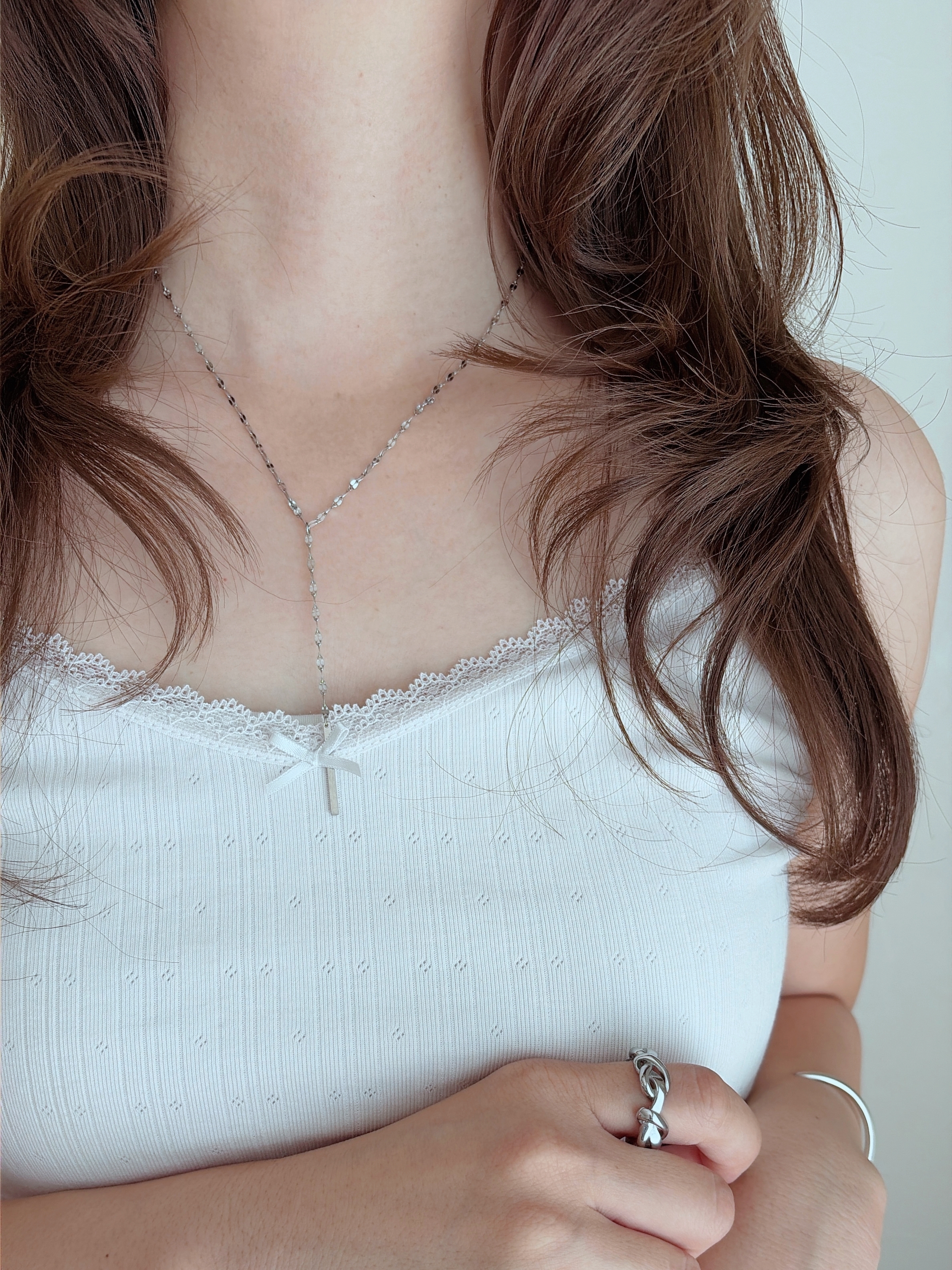 SS magnet hanging long necklace