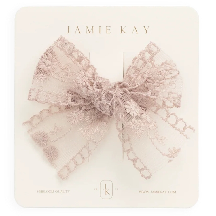 （預購）JAMIEKAY 精緻刺繡蝴蝶結髮夾 Paloma Hair Clip - Shell Pink