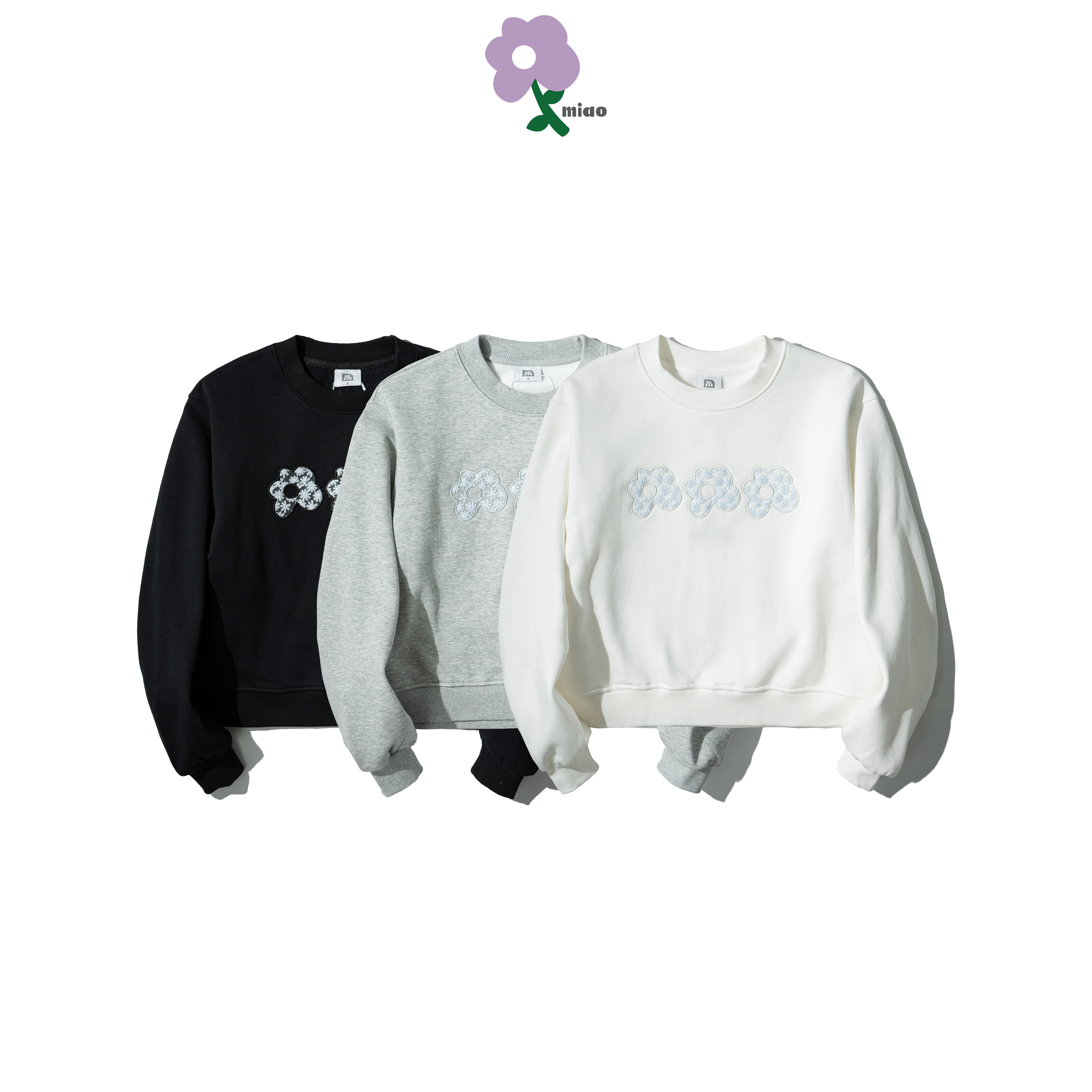 MIAO Flowers Patch Sweater 女裝 布章小花 大學Tee [M-SW02]