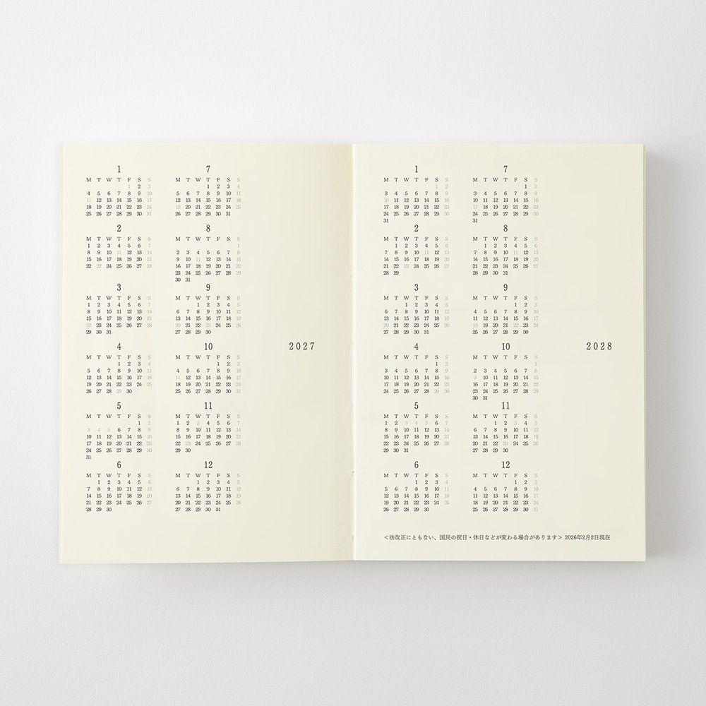 MIDORI MD 2027｜A7｜MD Notebook Diary 手帳日記 / MIDORI 日本