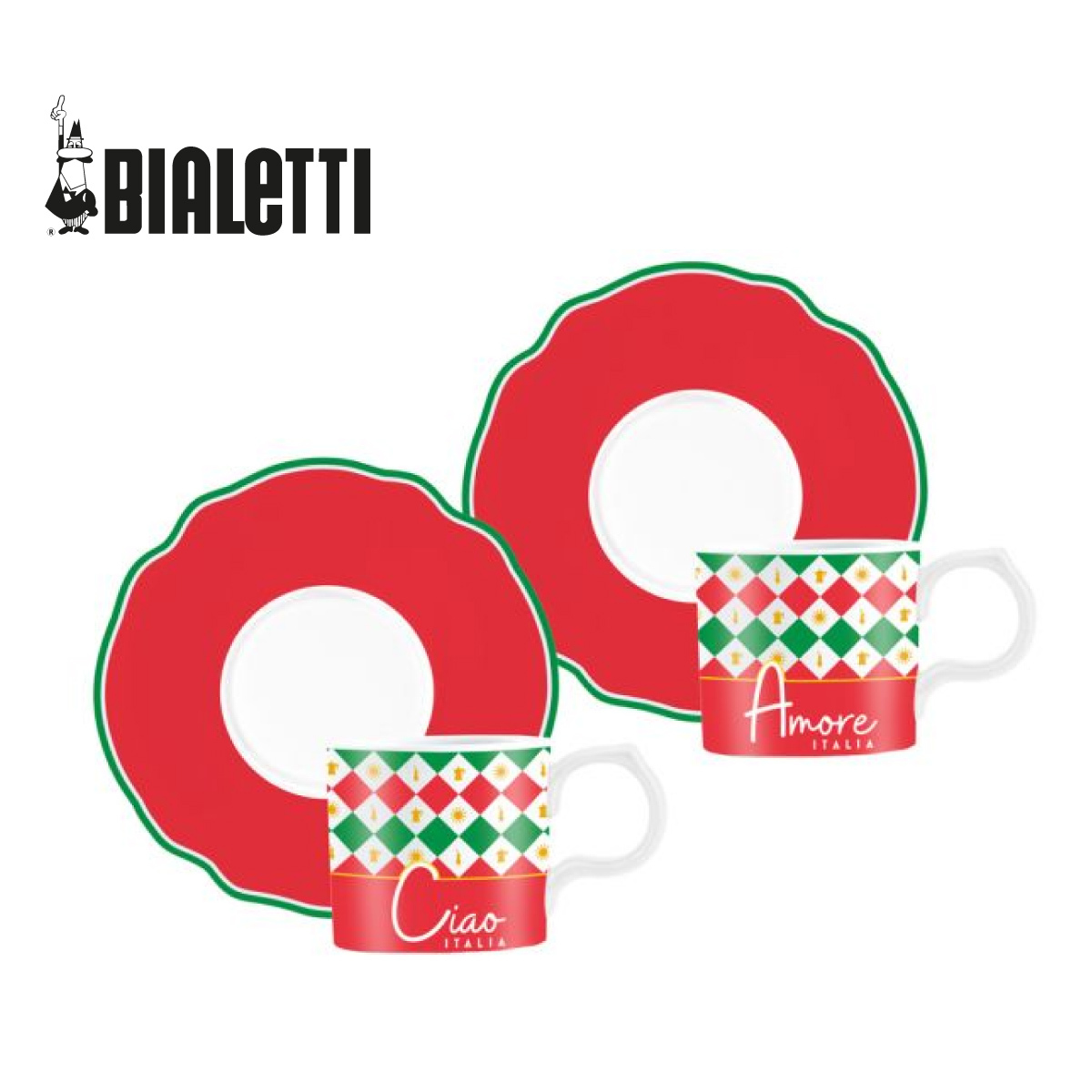 意大利 BIALETTI TRICOLOR三色旗系列 2套 ESPRESSO咖啡杯碟 -TRICOL01