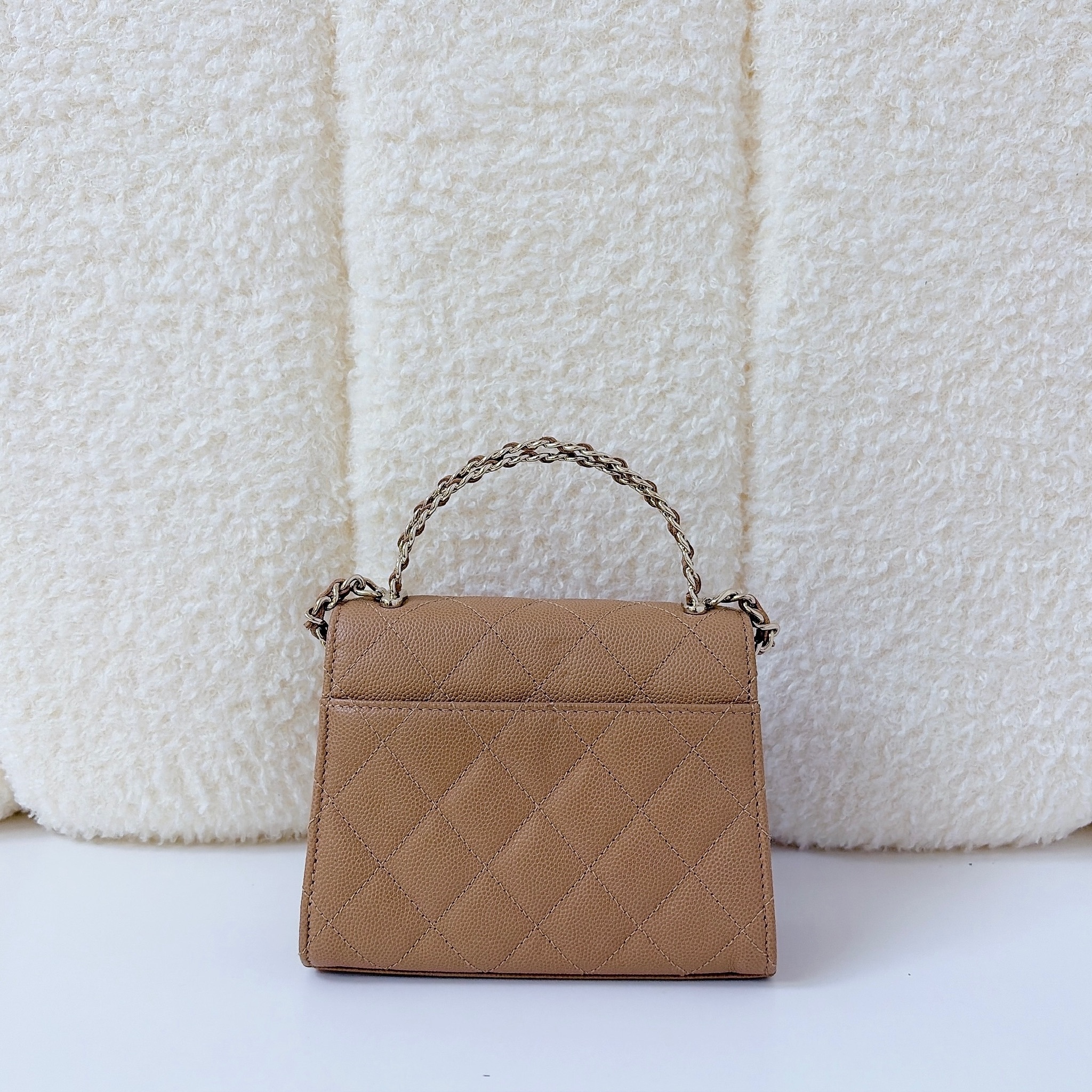 Chanel 23P Top Handle Kelly Clutch with Chain - Caramel / GHW