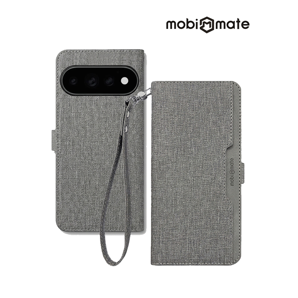 Mobi Mate Google Pixel 11/11 Pro/11 Pro XL側掀站立式皮套-灰(手繩款)