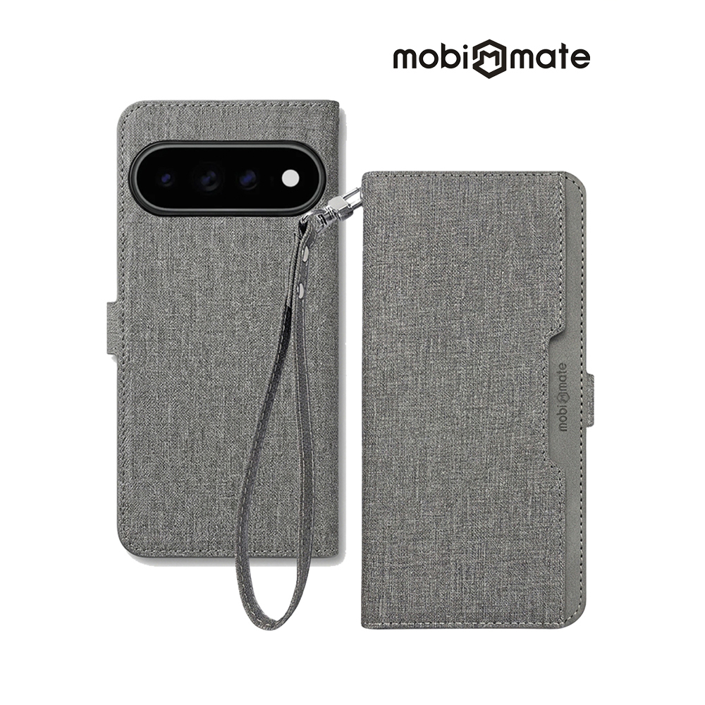 Mobi Mate Google Pixel 11/11 Pro/11 Pro XL側掀站立式皮套-灰(手繩款)