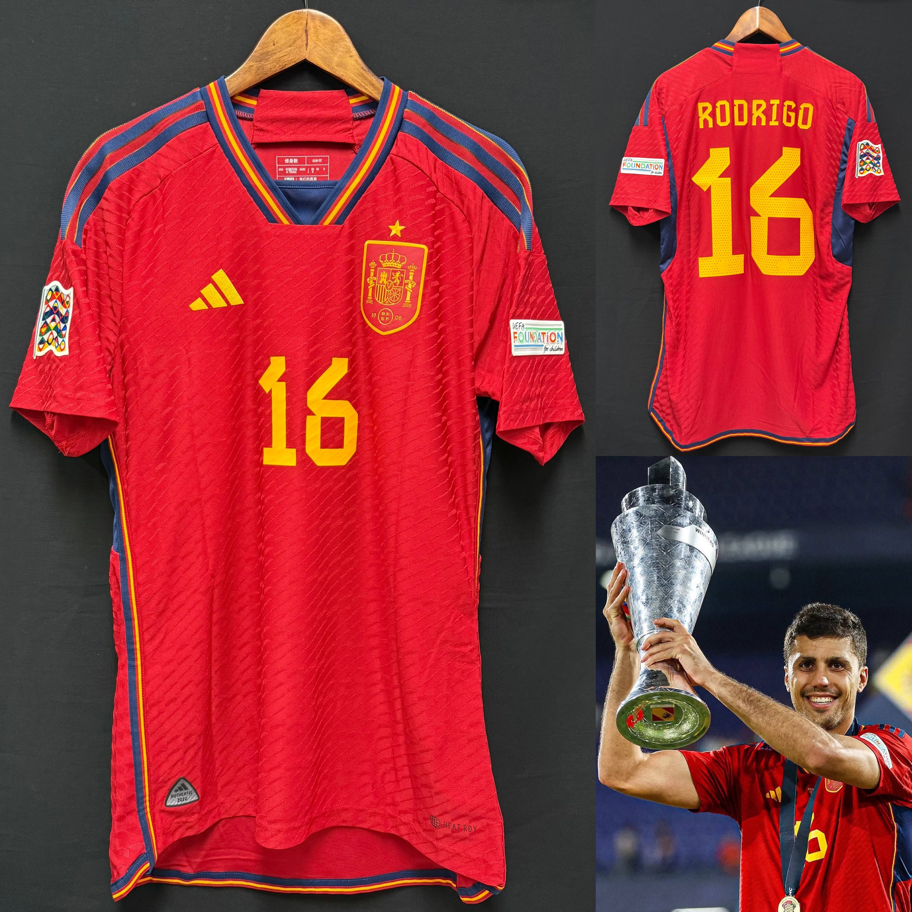 (BNWT) Spain 2023 UEFA Nations League Adidas Home Authentic Player Shirt #16 RODRIGO