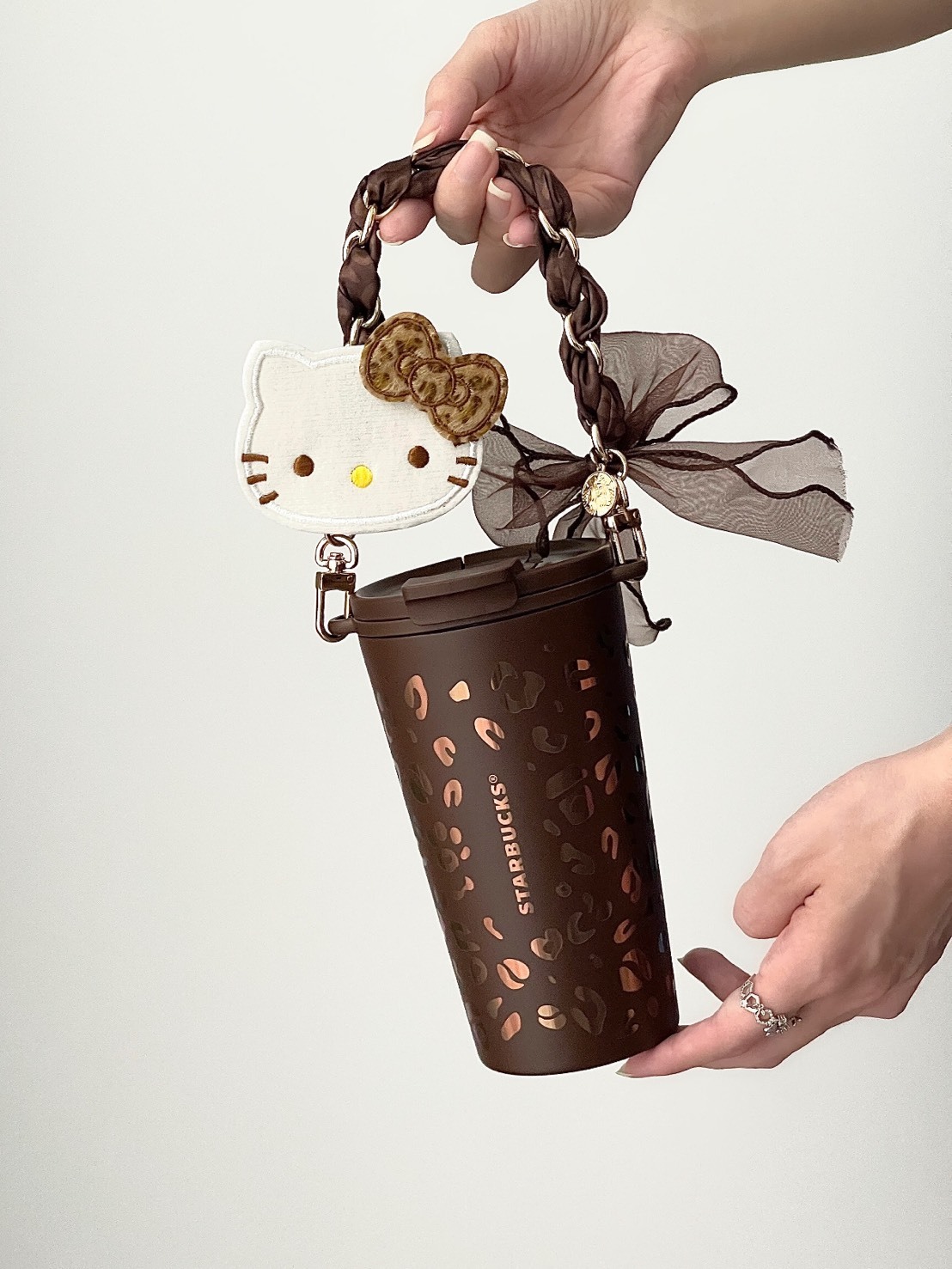 STARBUCKS 星巴克 豹紋咖調系列 保冷/保溫 隨行杯 附絲綢蝴蝶結  470ML
