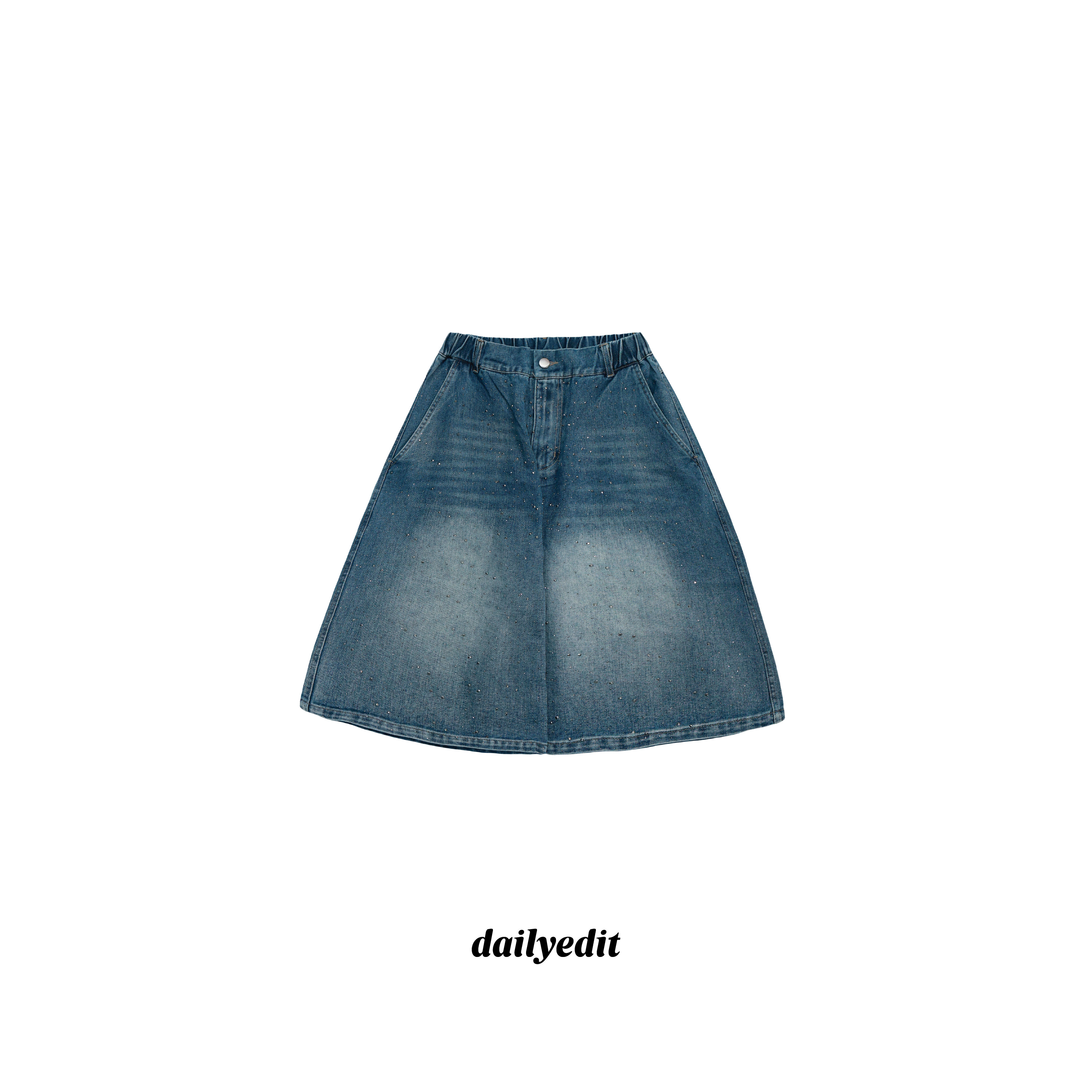 黑鑽寬短牛仔褲 Black Strass Denim SS-025