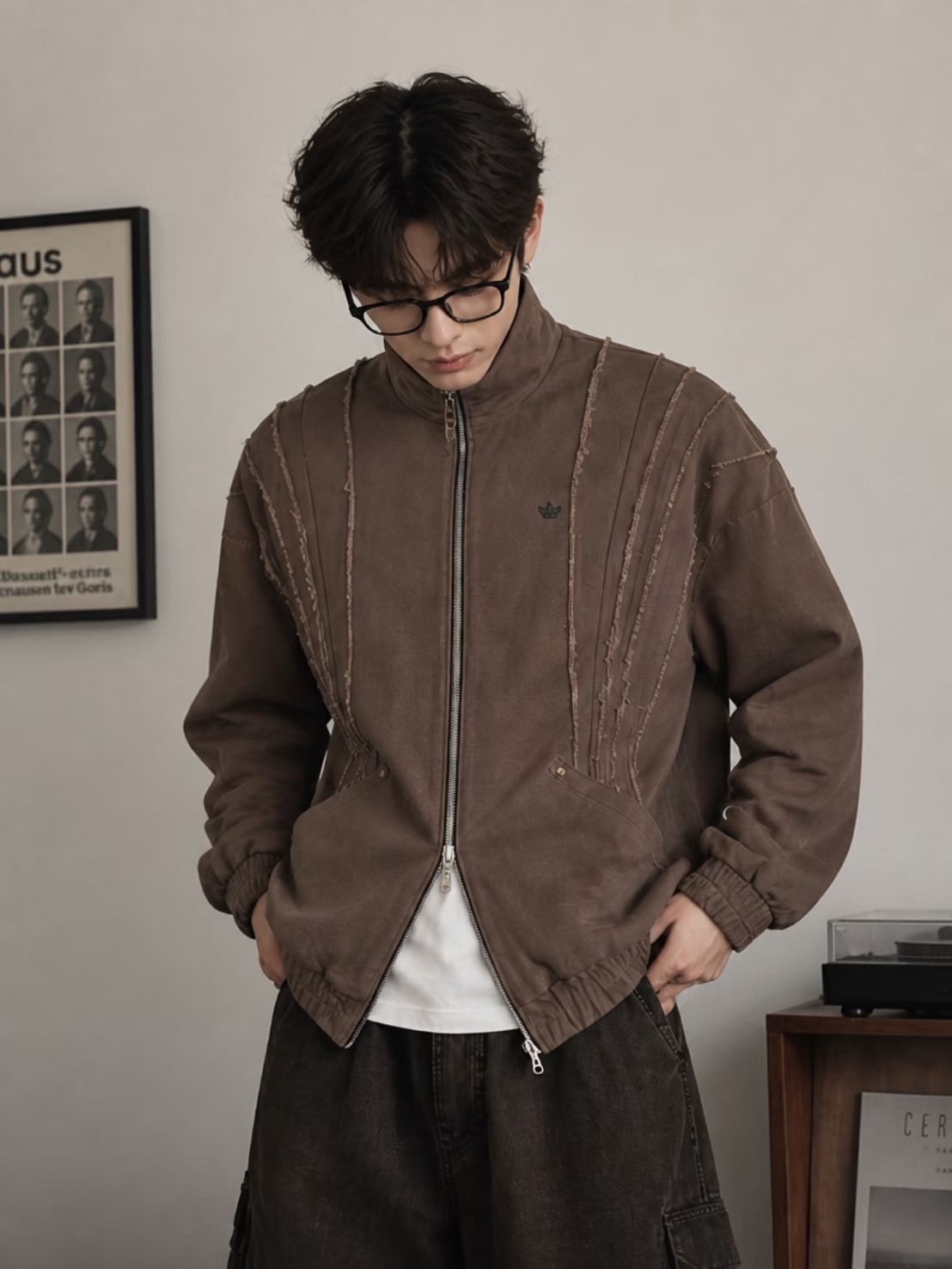 <王鶴棣同款>ADIDAS ORIGINALS 水洗做舊 解構毛邊 雙拉鏈 外套