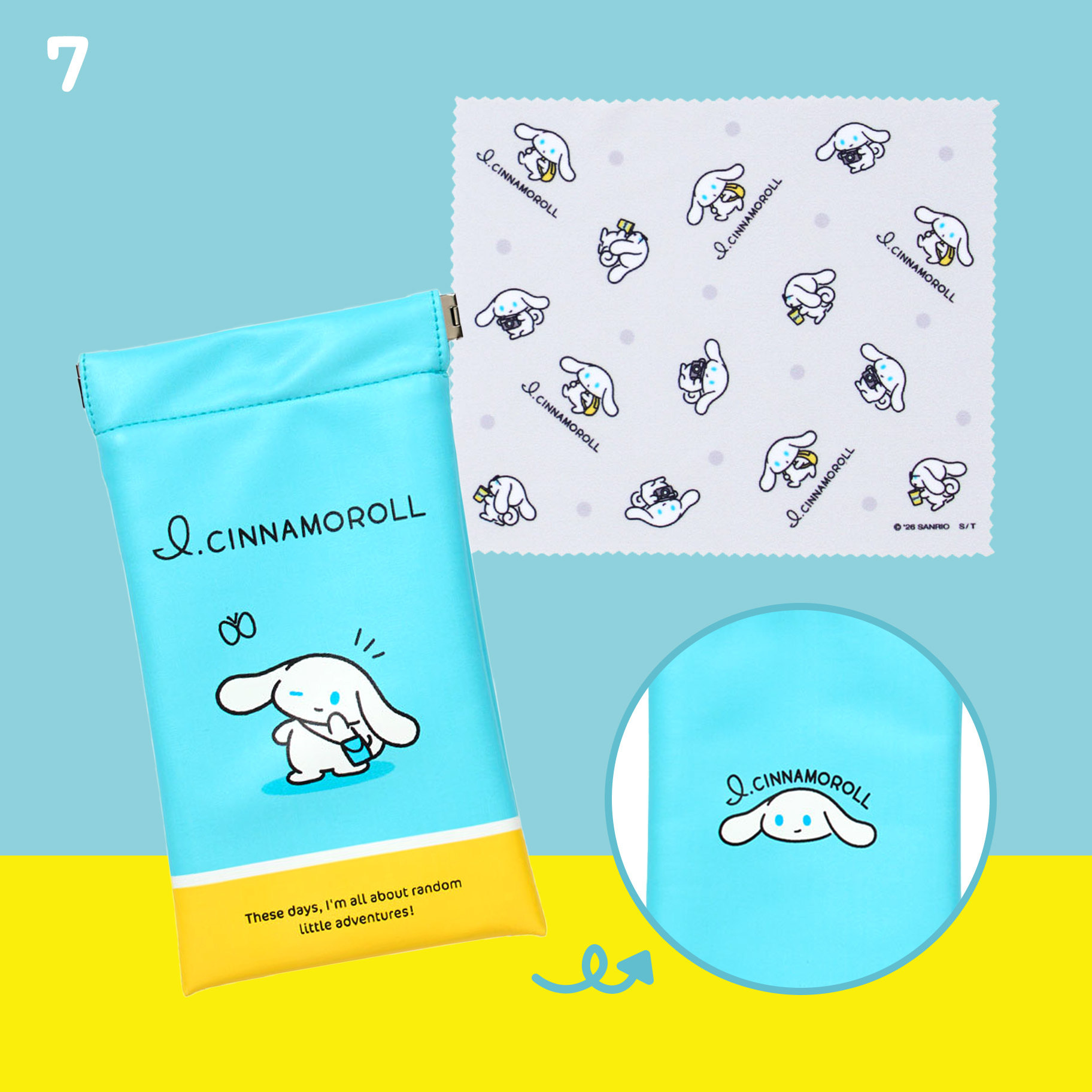 日本 Sanrio I.Cinnamoroll 玉桂狗 郊遊系列 眼鏡收納袋連眼鏡布
