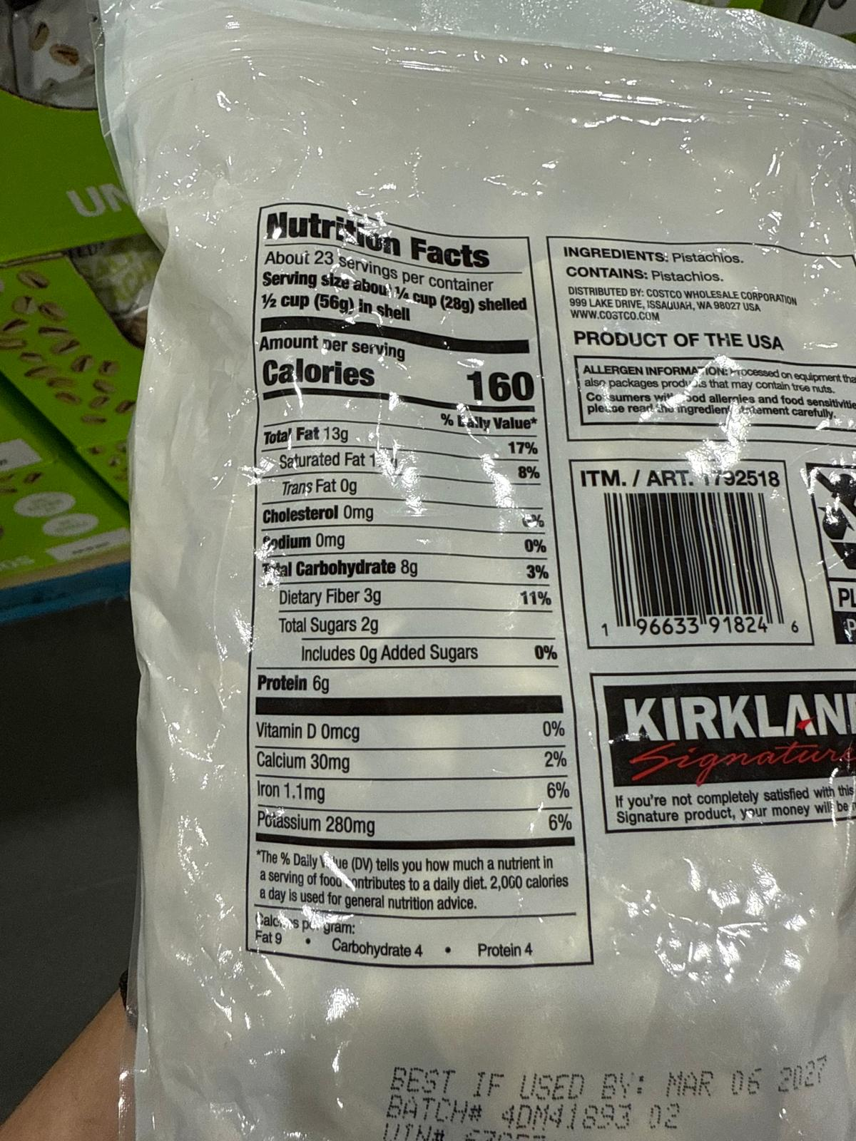 DS097 Kirkland Signature 無調味烘烤開心果 1.36kg exp: 2027.03