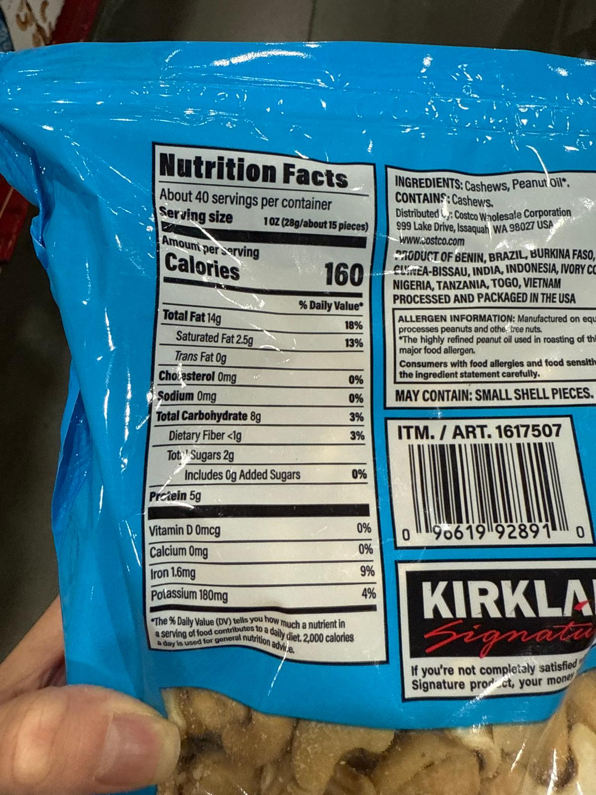 DS074 Kirkland Signature 特級無調味整粒腰果 1.13kg exp: 2027.06
