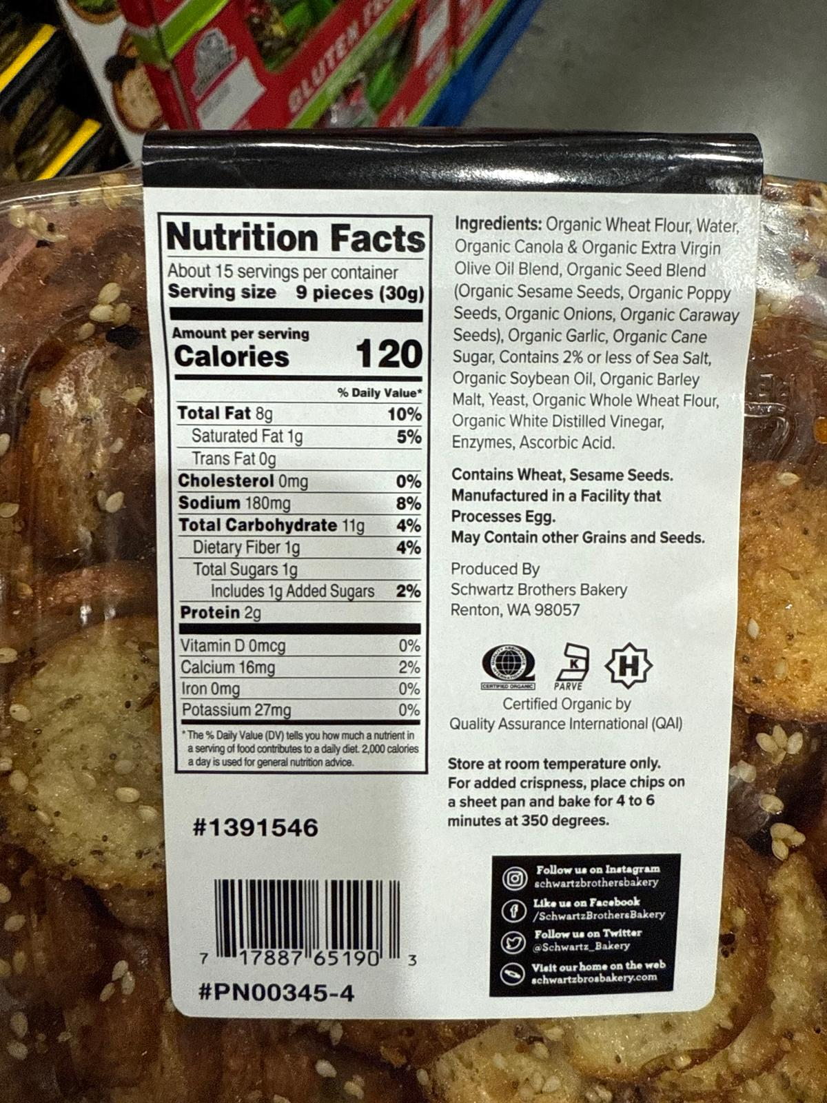 DS071 Schwartz Brothers Bakery 有機貝果餅乾片 425g exp: 2026.11