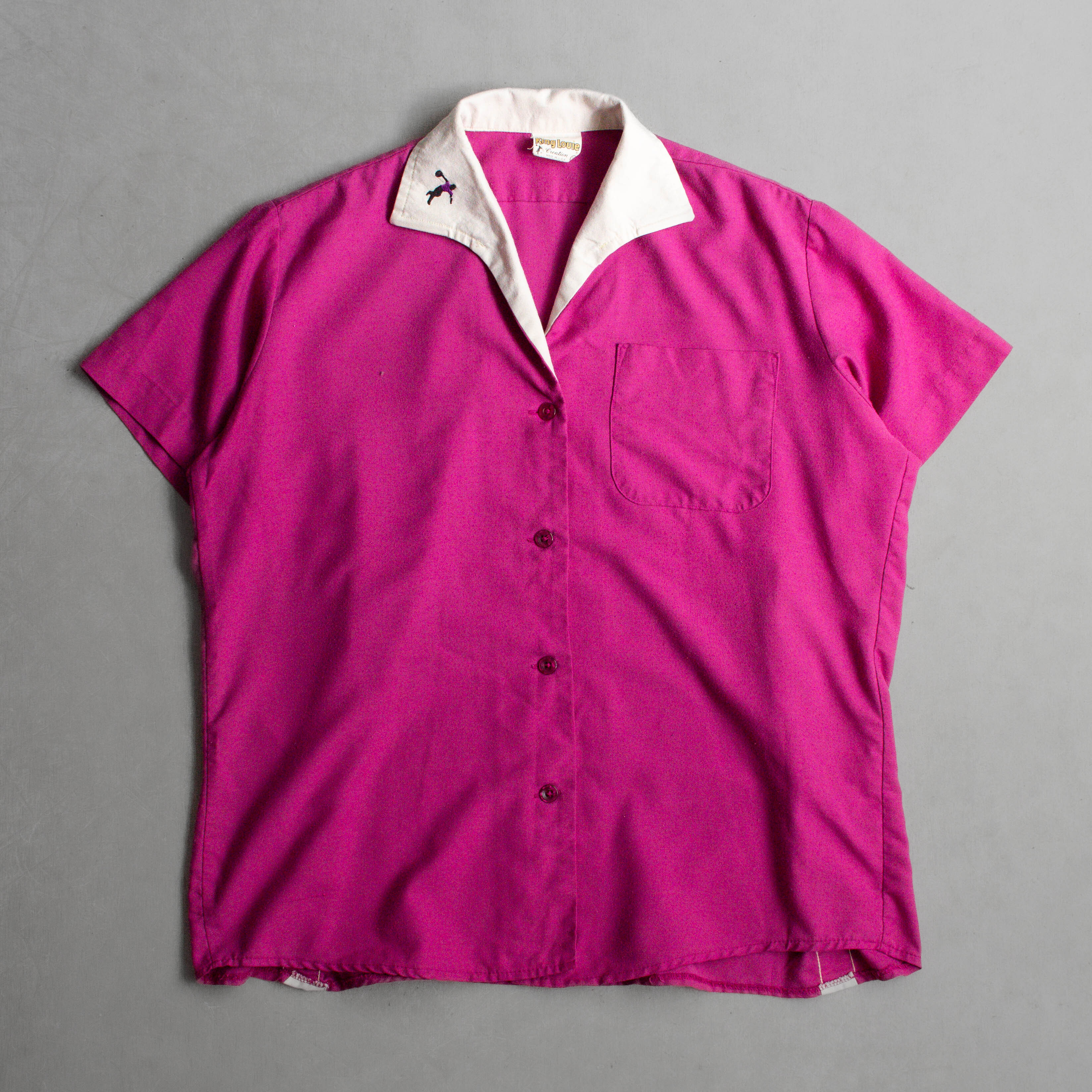 70S KING LOUIE RAYON BOWLING SHIRT 美國製 桃紅 嫘縈 短袖 保齡球襯衫