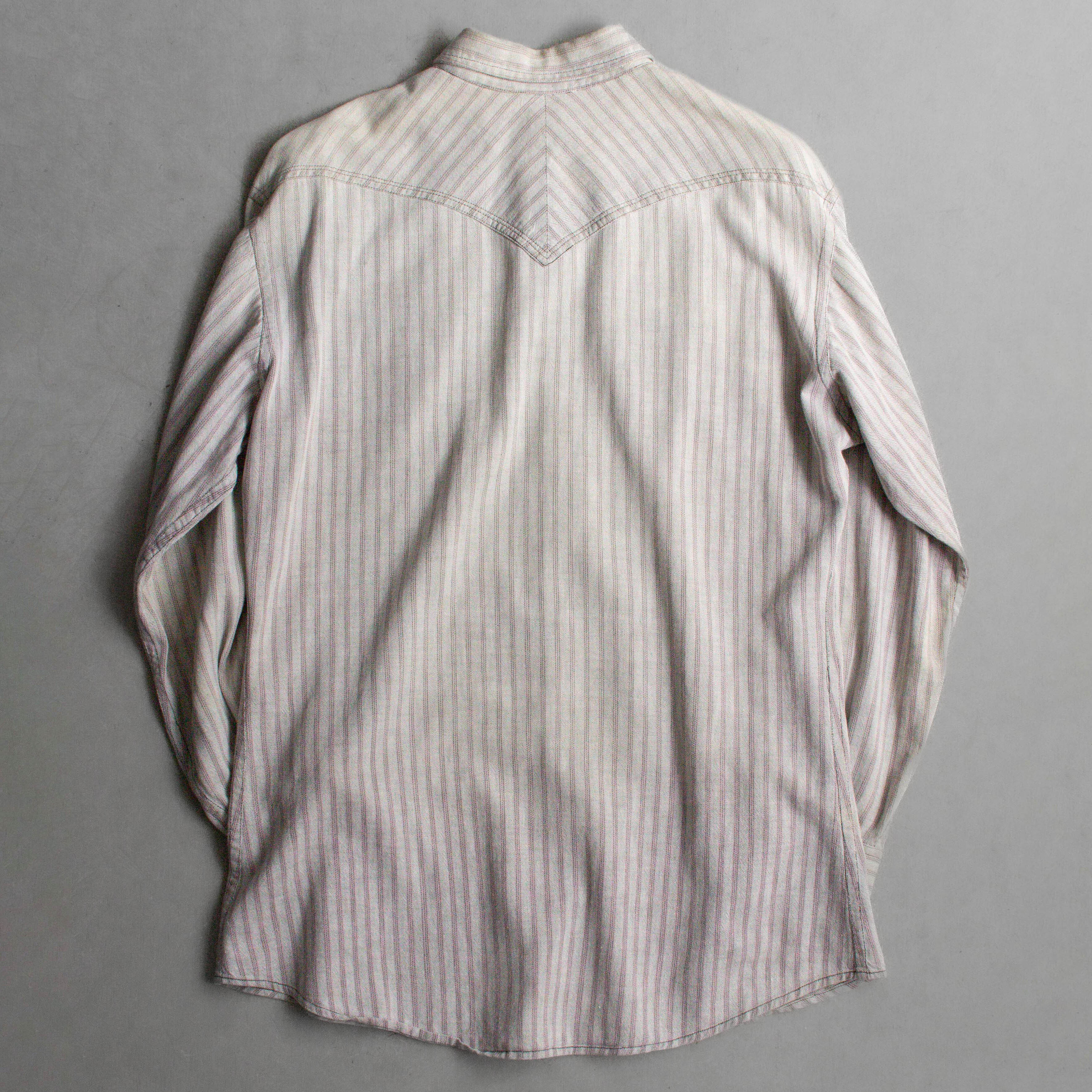 50-60S RAYON WESTERN SHIRT 美國製 嫘縈 灰色 條紋 長袖 西部 襯衫
