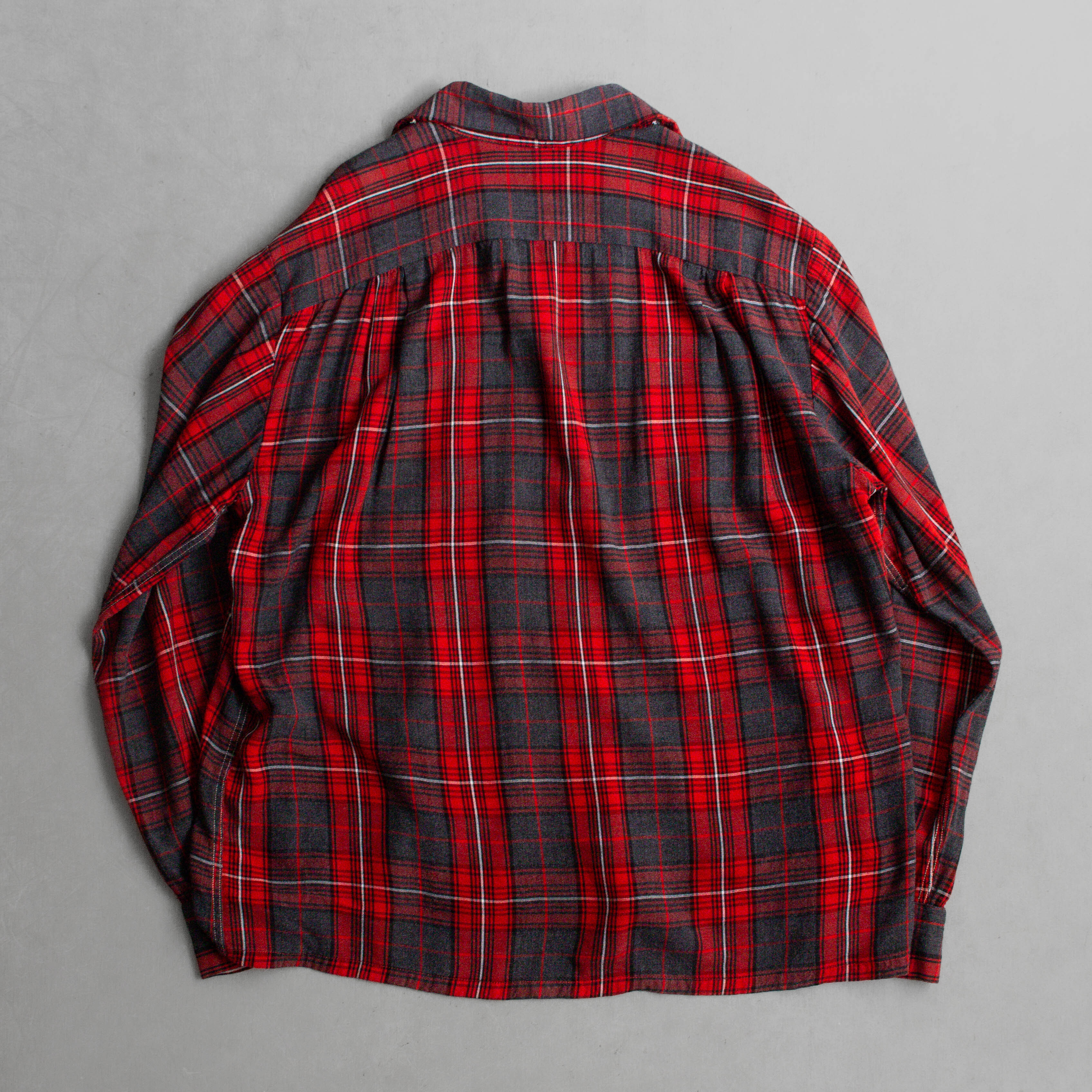 50S RAYON PLIAD OPEN SHIRT 美國製 紅色 格紋 開領 嫘縈 長袖 襯衫