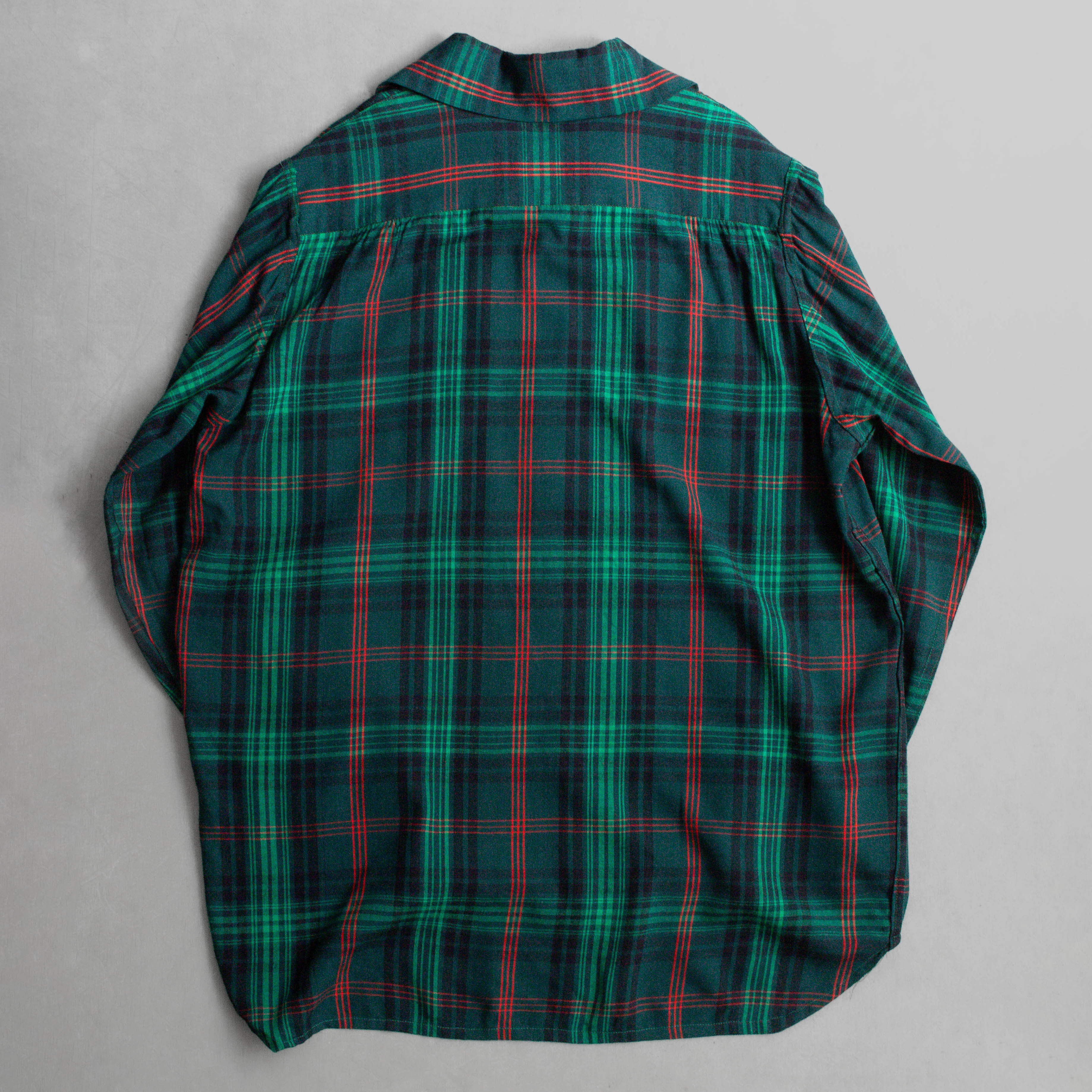 50-60S RAYON PLIAD SHIRT 美國 綠色 格紋 嫘縈 長袖 襯衫