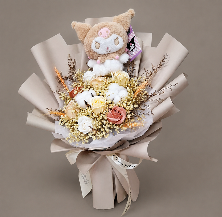 酷洛米（Kuromi）卡通玩偶香皂花棉花花束
