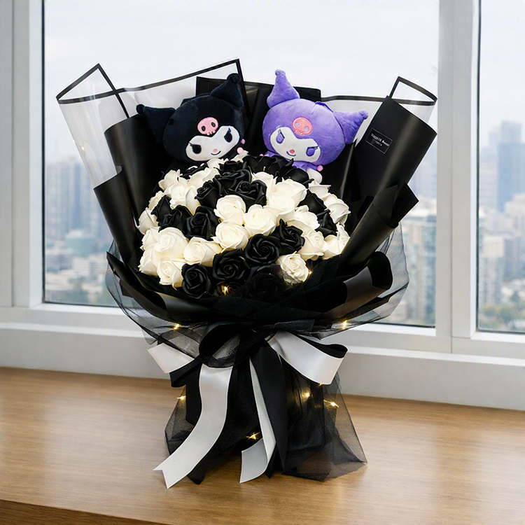 酷洛米花束,酷洛米黑白香皂花花束,Kuromi bouquet, Kuromi soap flower bouquet  黑白香皂花束,黑色包裝