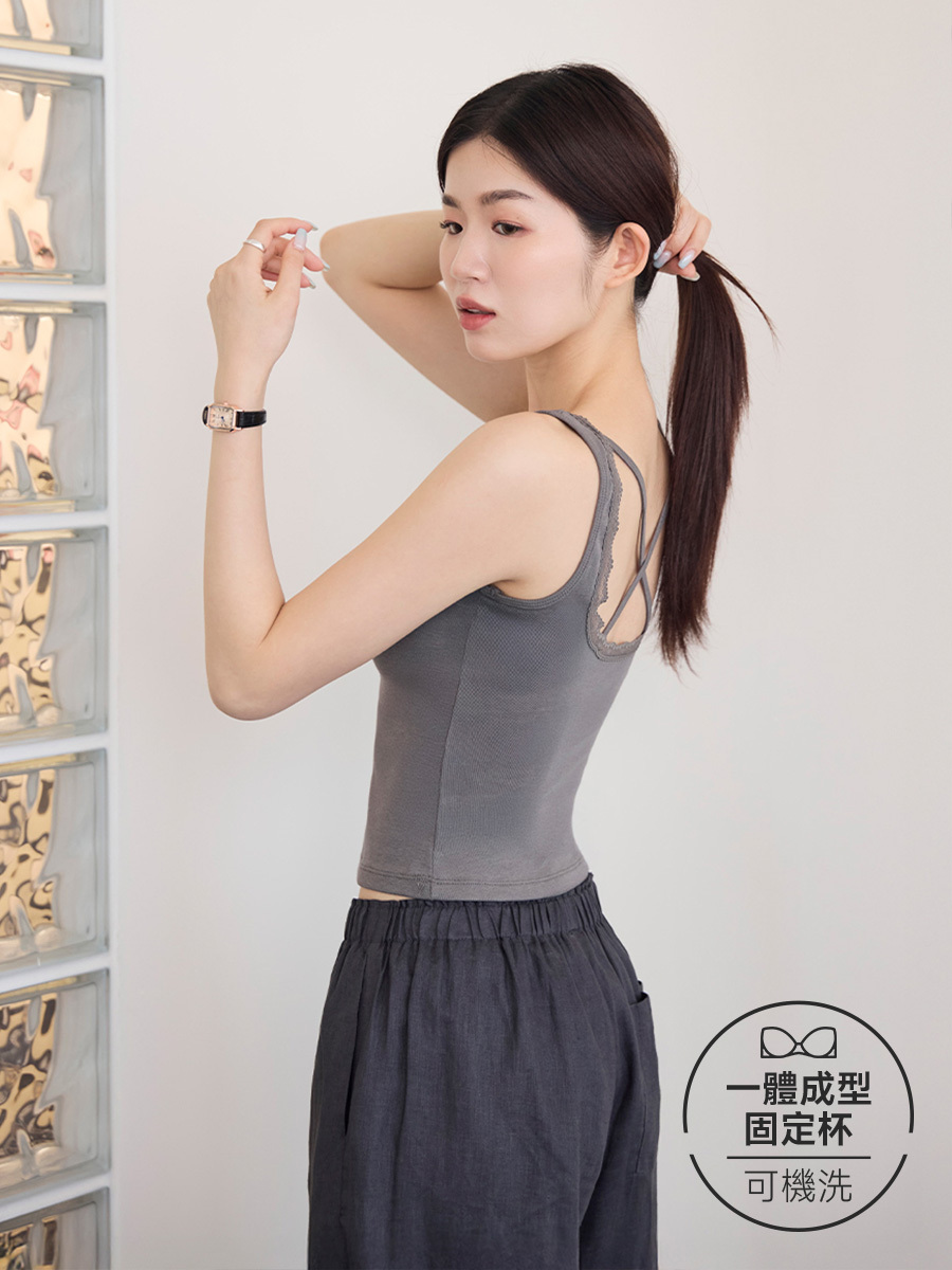 滾邊蕾絲交叉bra top(5007)