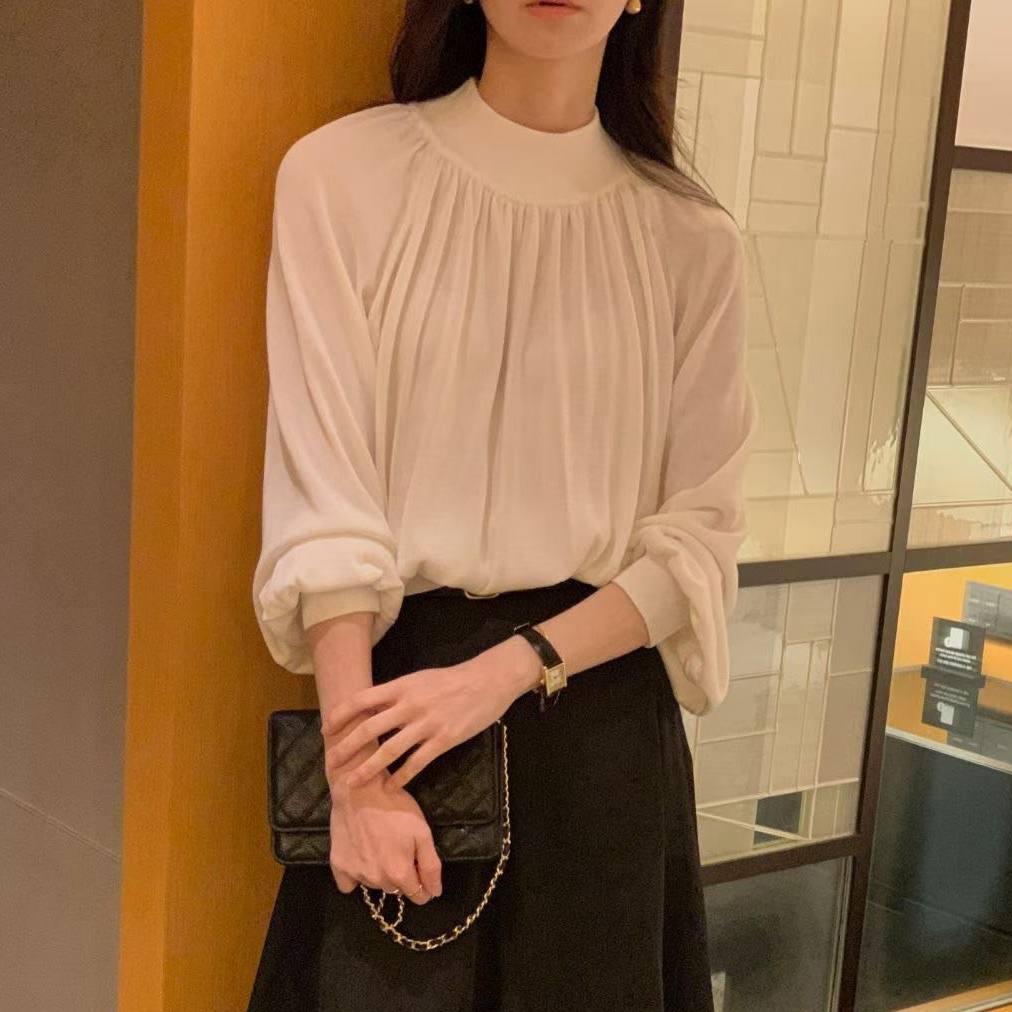 甜美感抓摺感小立領落肩針織上衣 / 3色