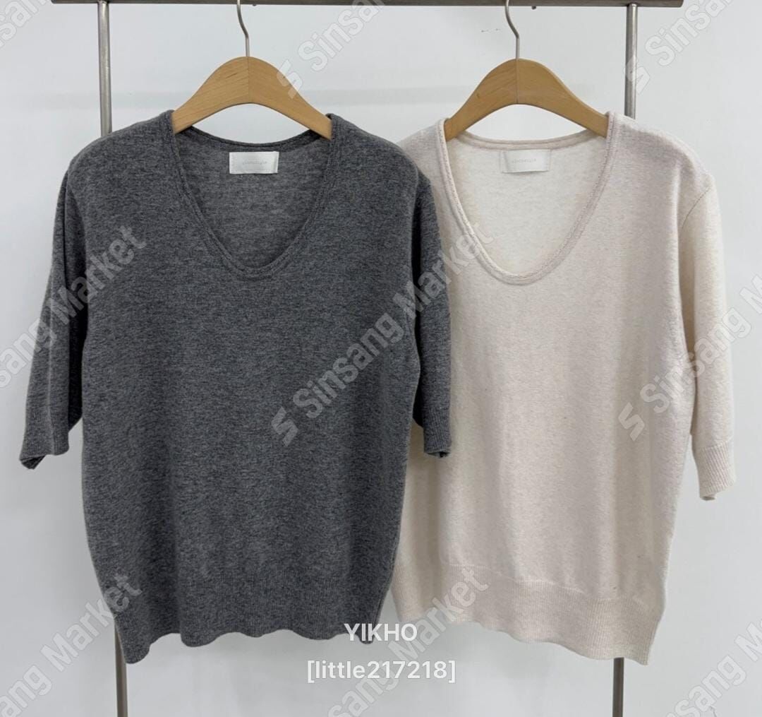 YH7024 捲邊中袖針織上衣 *Merino wool*
