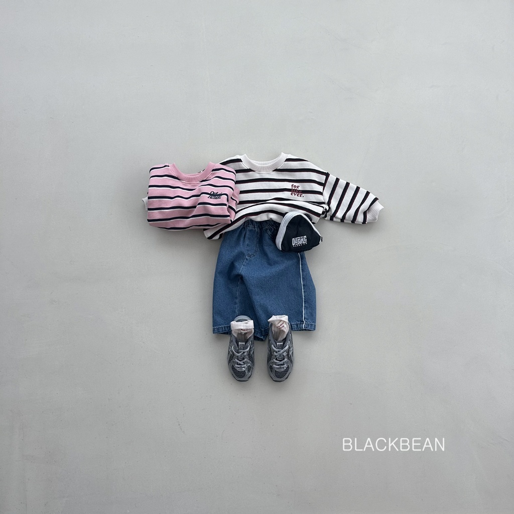正韓秋BLACKBEAN 嫩嬰/小童兩色無印感粗條紋上衣