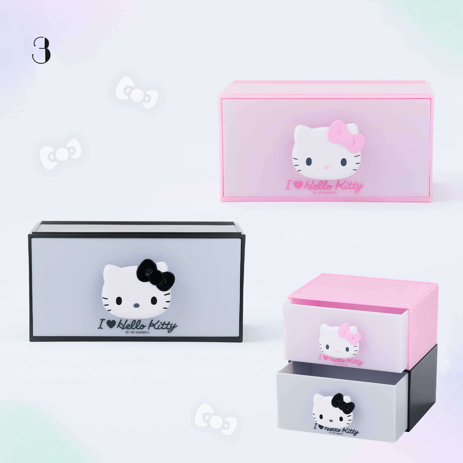 日本 Sanrio I Love Hello Kitty 文具系列 可組疊桌上櫃桶