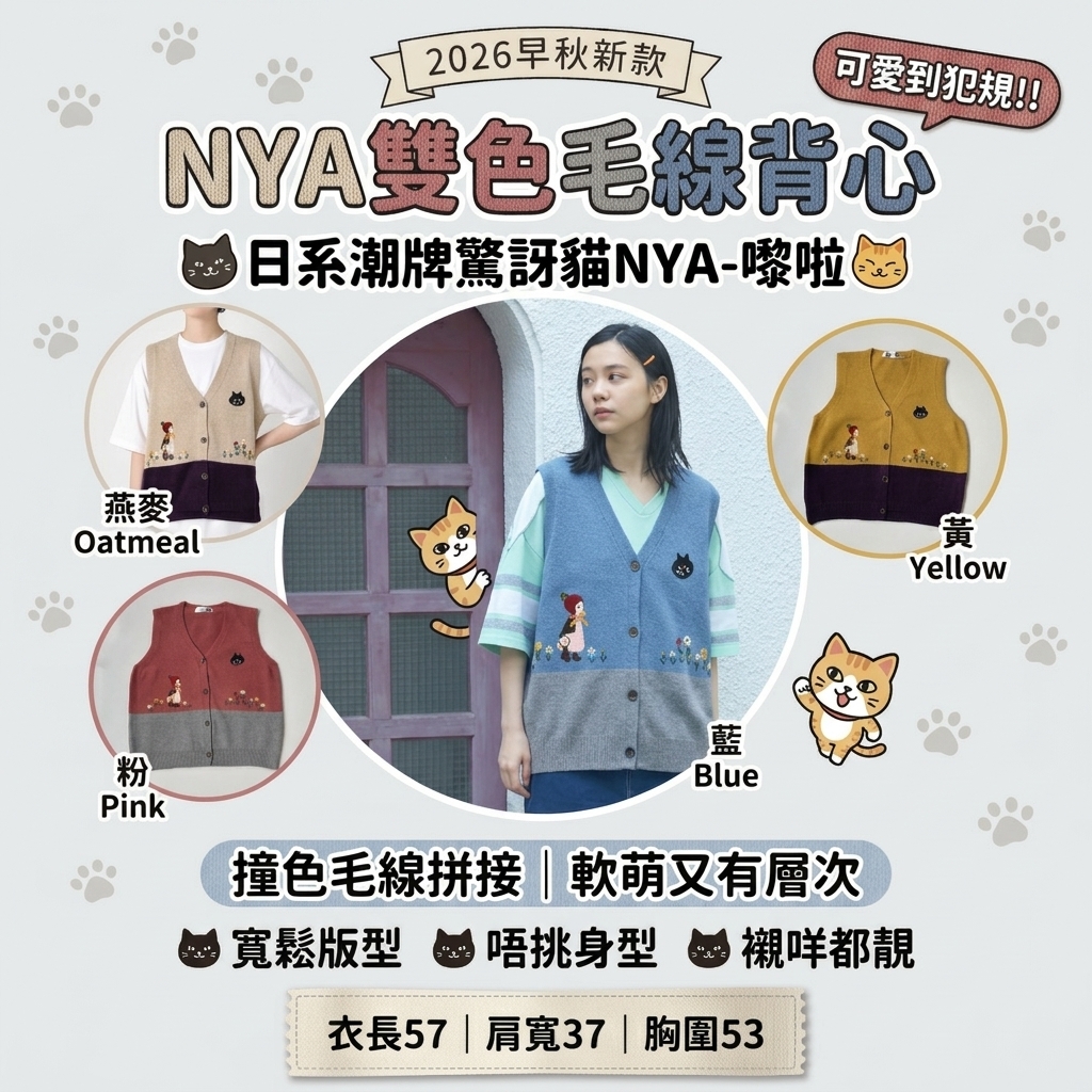 NYA雙色拼毛線馬甲背心