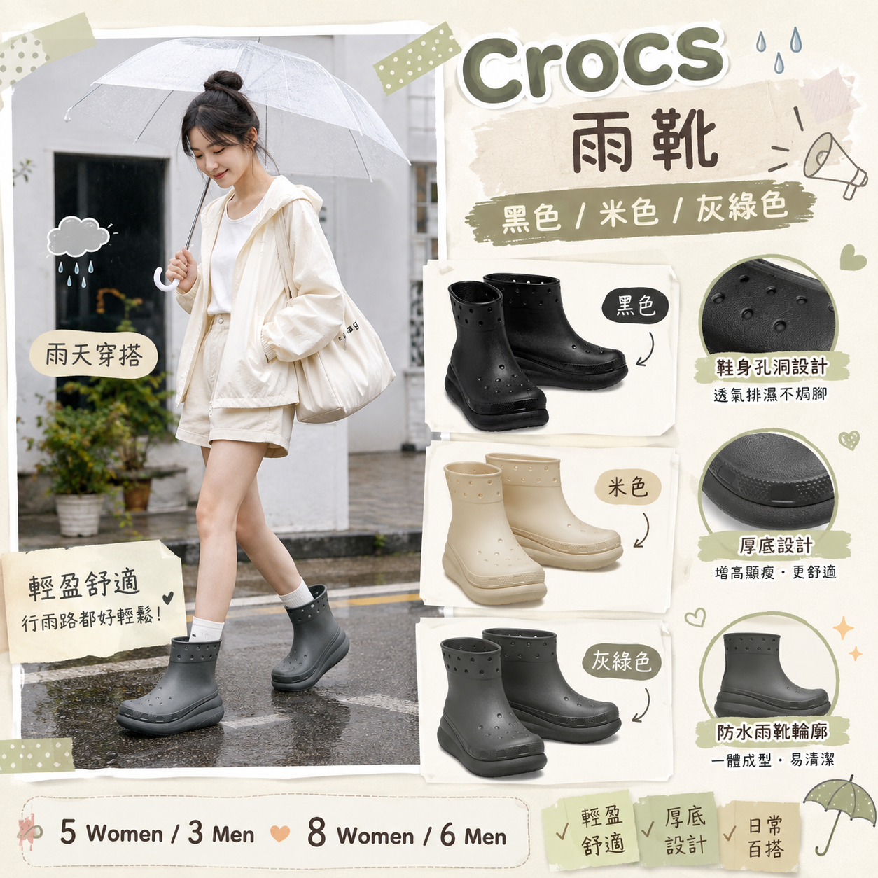 【預購】Crocs H082202 Crush 雨靴