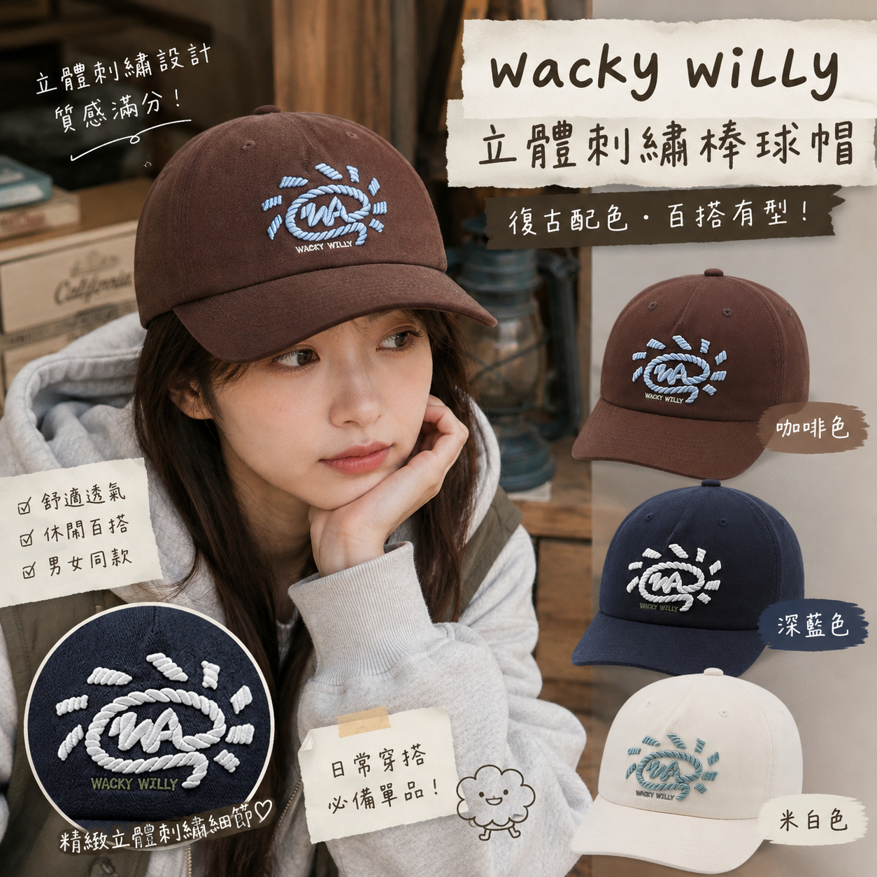 【預購】Wacky WiLLy WKR082111 立體刺繡棒球帽