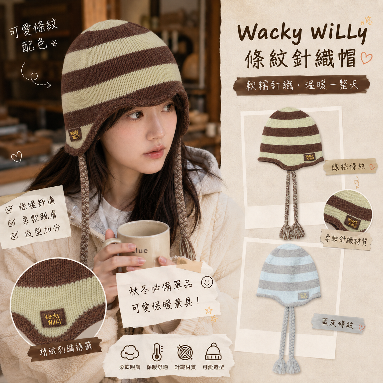 【預購】Wacky WiLLy WKR082112 條紋針織帽