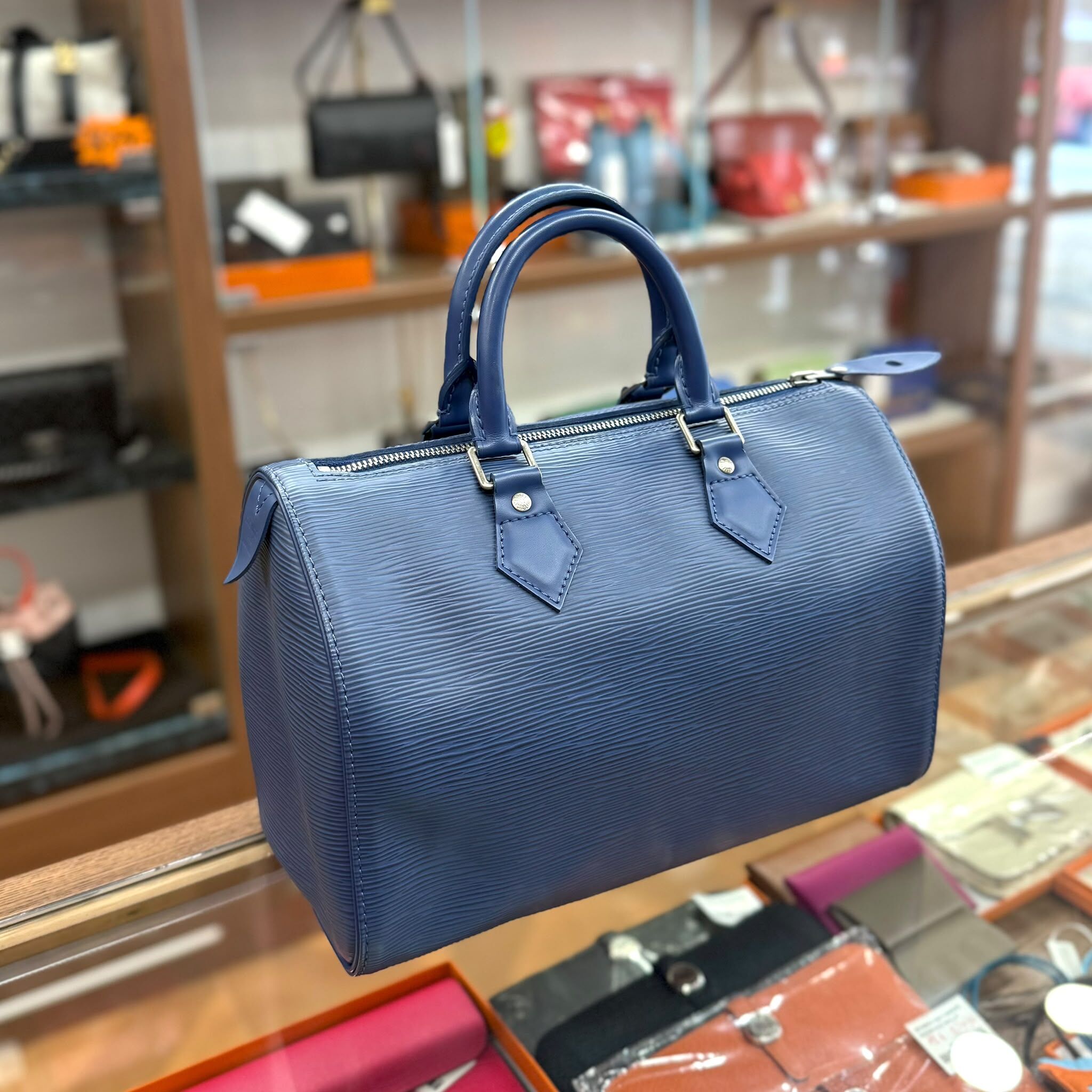 絕版 VINTAGE LV EPI SPEEDY 28CM 藍色水波紋波士頓手提包 SP0064