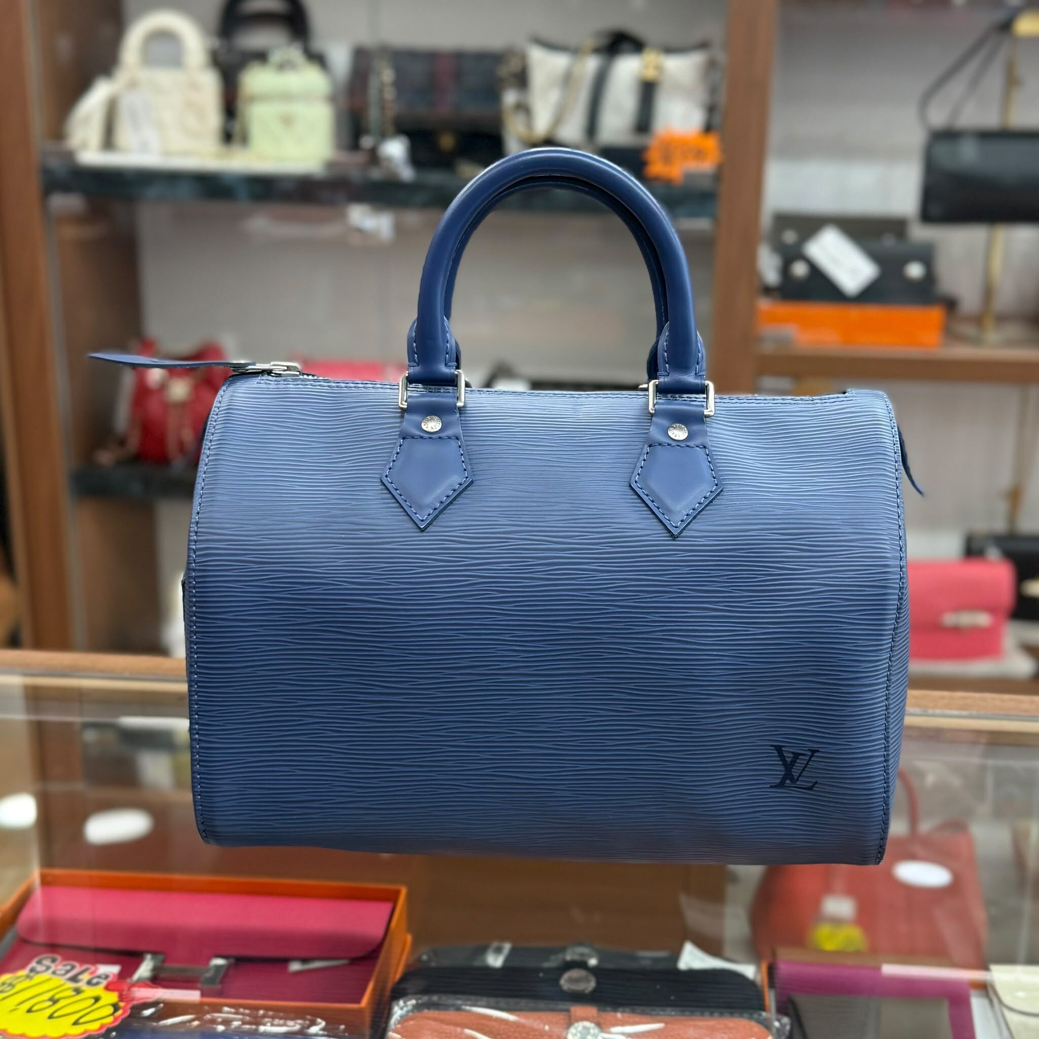 絕版 VINTAGE LV EPI SPEEDY 28CM 藍色水波紋波士頓手提包 SP0064