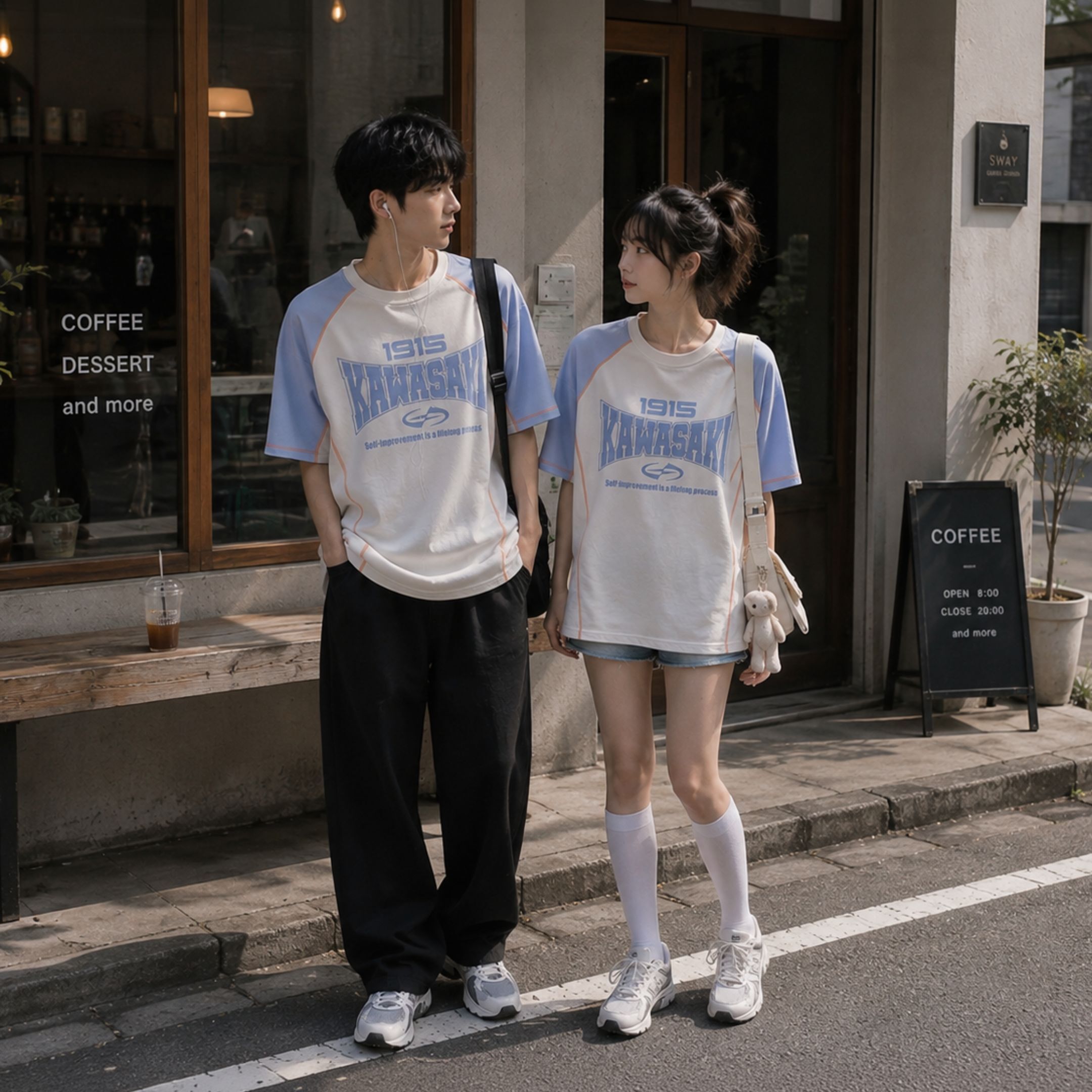 NICEDAY 服飾 代購 Kawasaki 川崎 Tshirt TEE 短袖 上衣 縫線 棕色 白 天藍 舒適 寬鬆