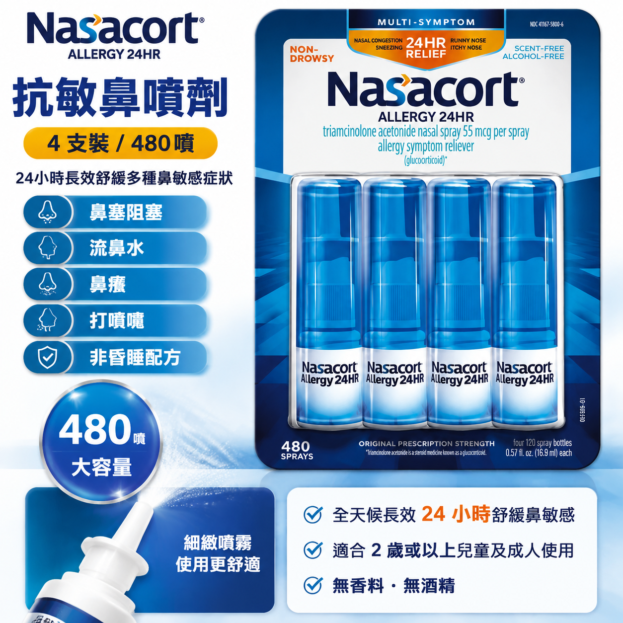 【預購】Nasacort Allergy 24HR H0822109 抗敏鼻噴劑 (4支裝/480噴)