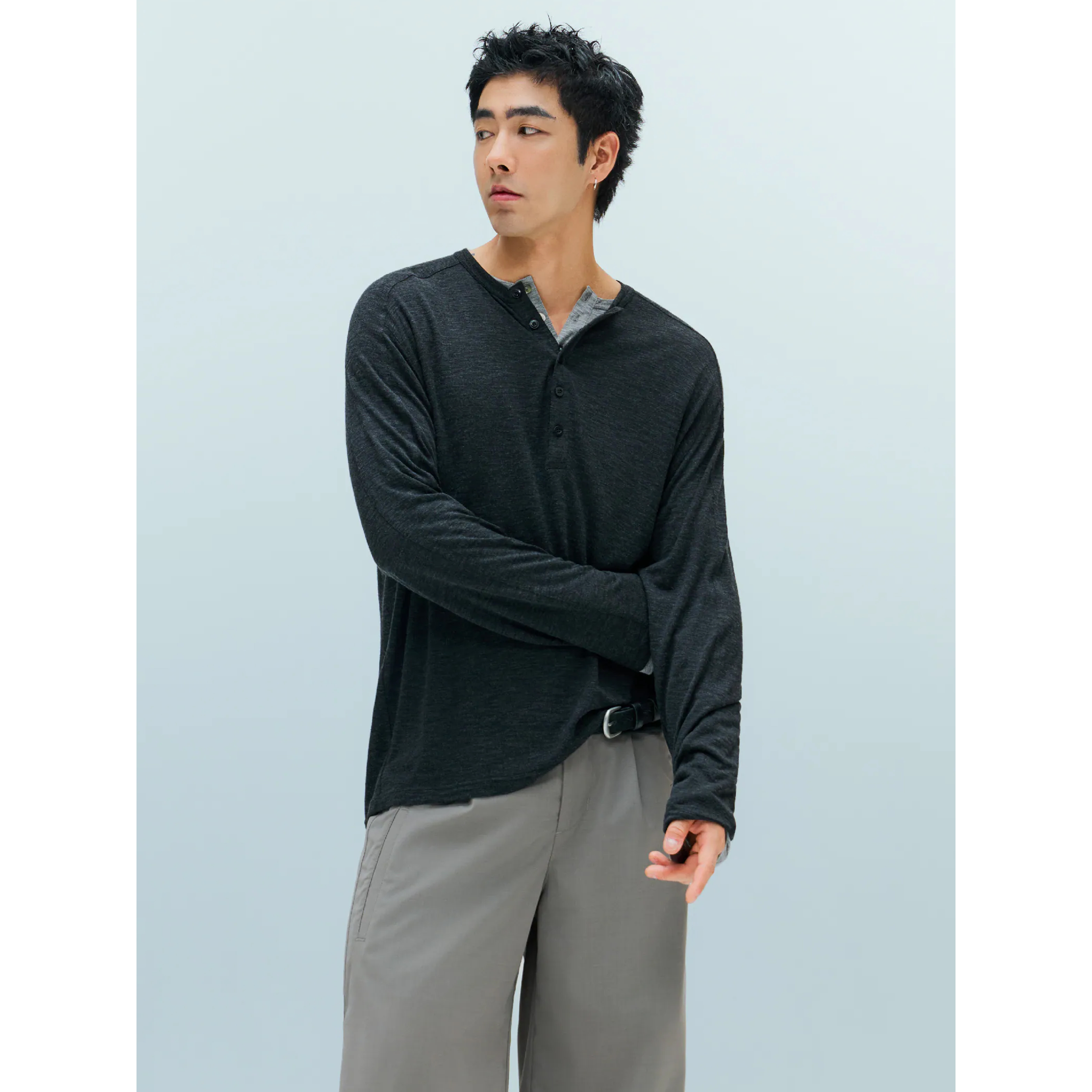 TANOXI  Button Henley LS Tee 吸濕速乾 亨利領長袖Tee [TNX-T458]